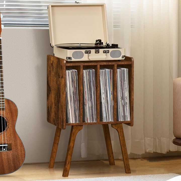 Turntable Stand with Beech Wood Legs, Mid-Century Record Player Table