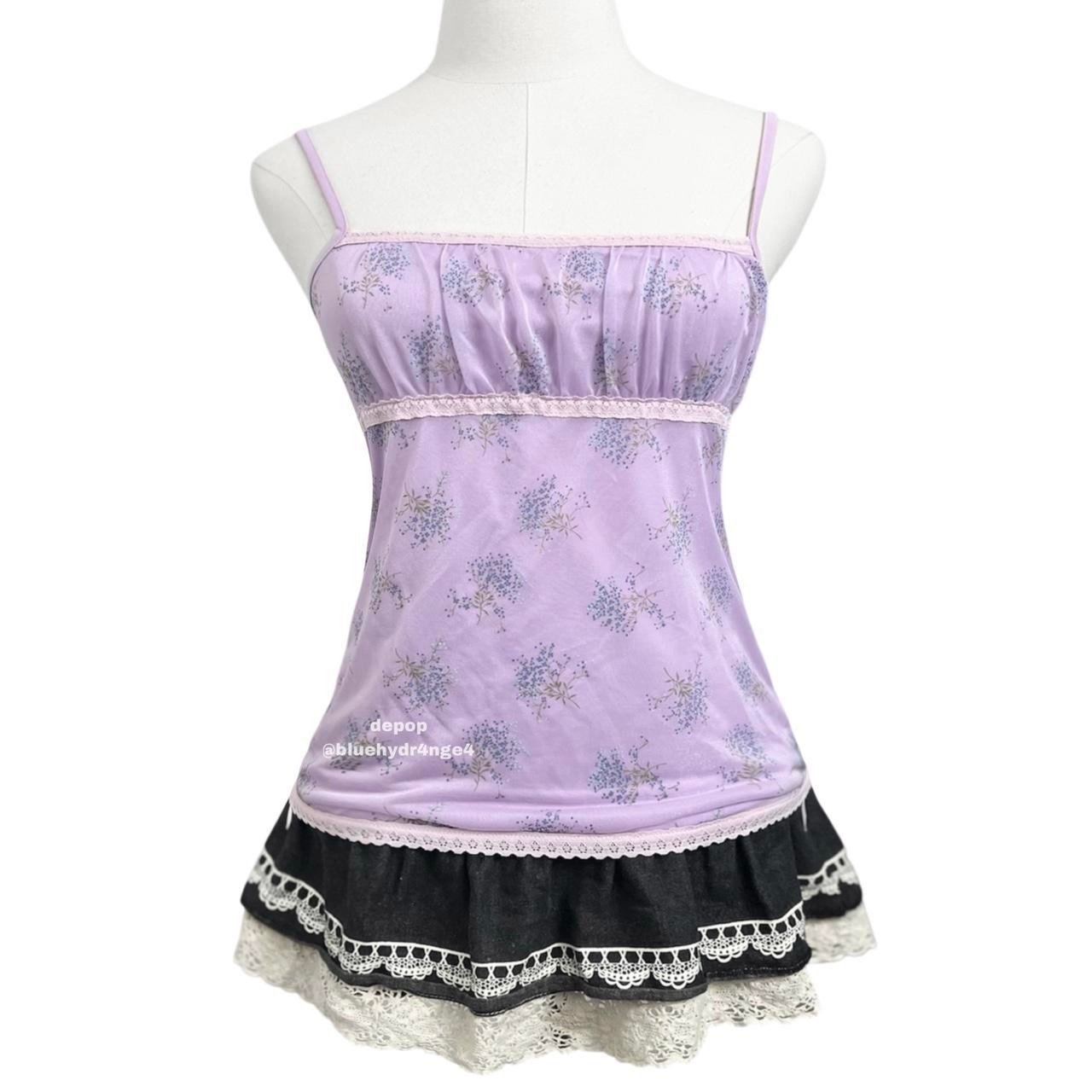 Dainty Girly Floral Ribbon Lined Babydoll Milkmaid Lace Camisole