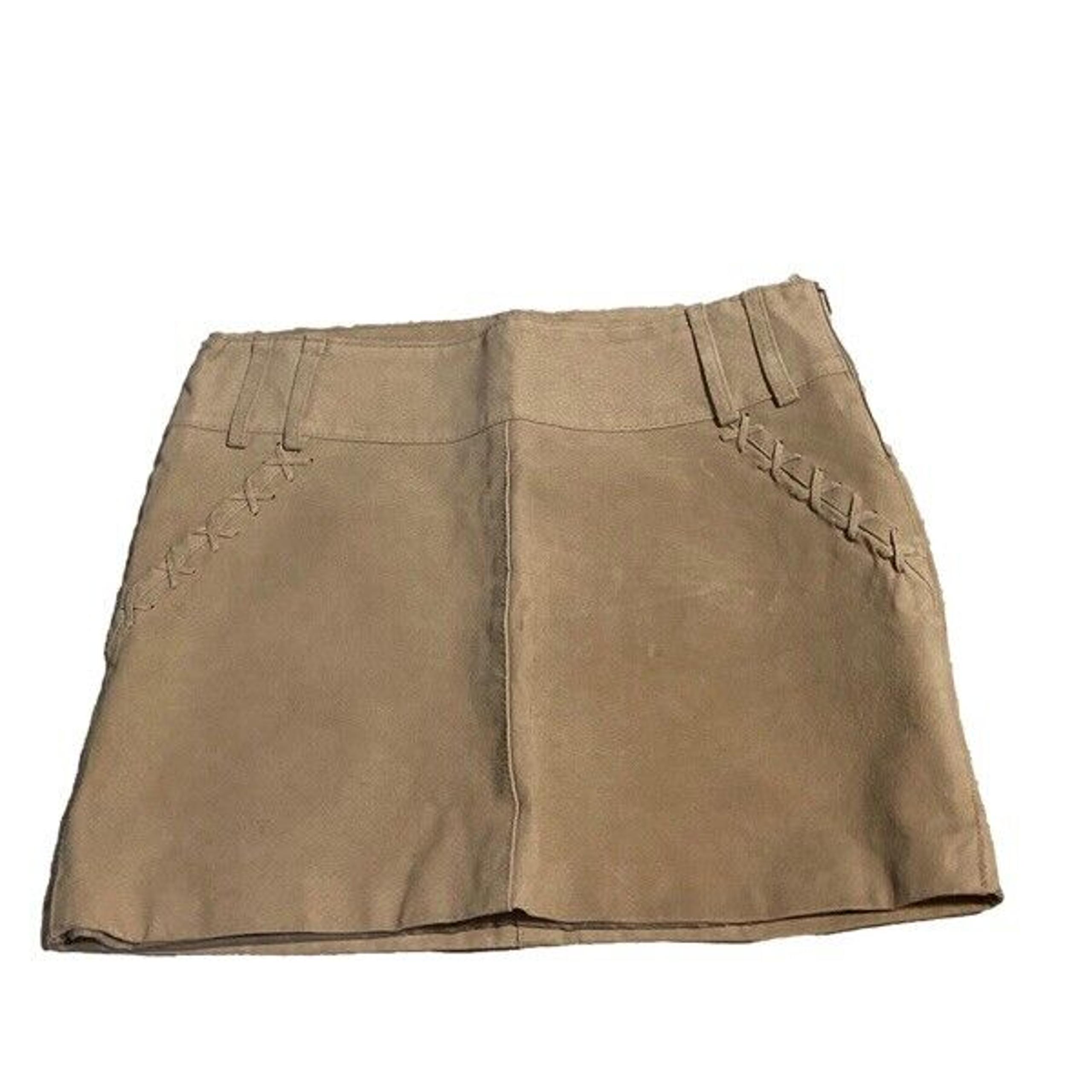 Joe Boxer Leather Mini Skirt Tan Cowgirl Boho Laced Western Festival Y2K Sz 7