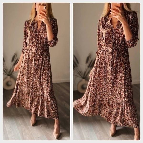 Mango Flowy viscose Dress Floral Print Midi 6