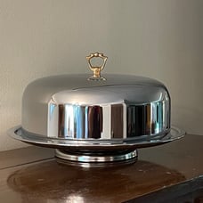 KROMEX Chrome Cake Carrier Server Dome Cover w/ Rotating Pedestal Tray MCM