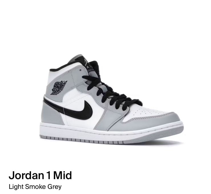 Jordan 1 Mid Light Smoke Grey Size 5.5 M/ 7 W