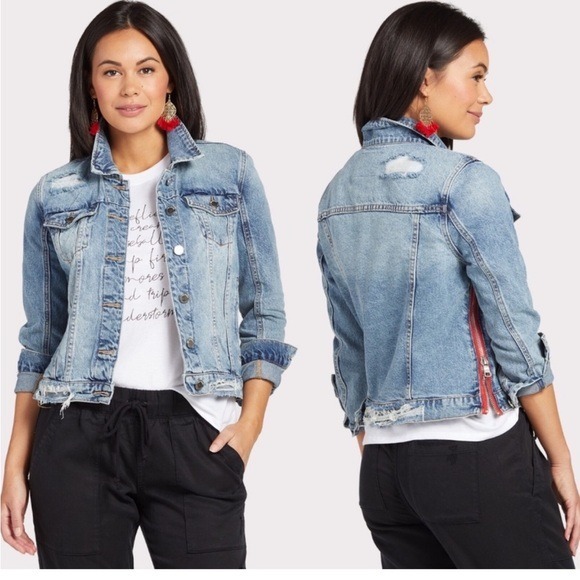 Blank NYC Distressed Acid Washed Red Fury Denim Button Up Jacket