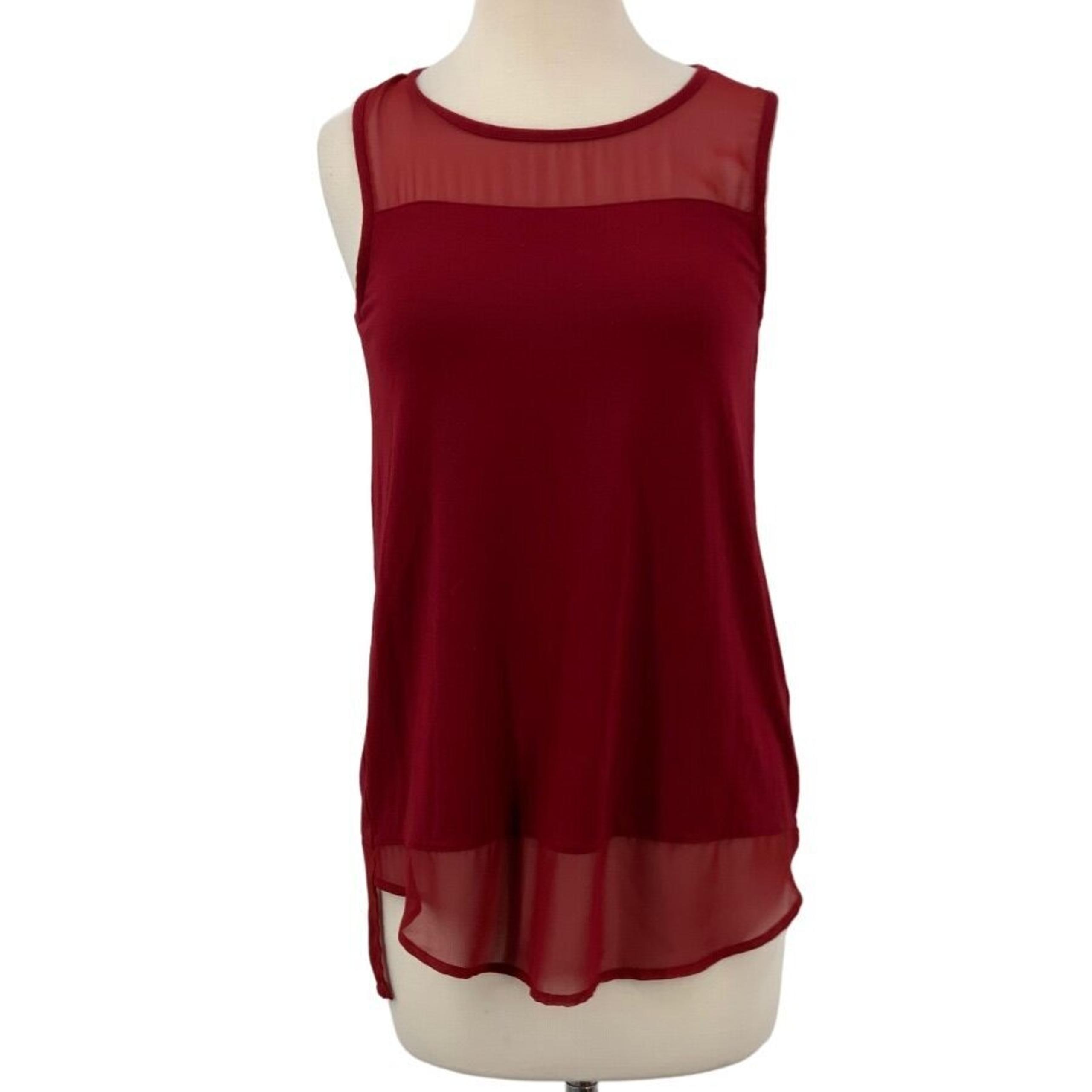 Vince Camuto Womens Sleeveless Tank/Tunic Red Semi-Sheer Pullover Top XS