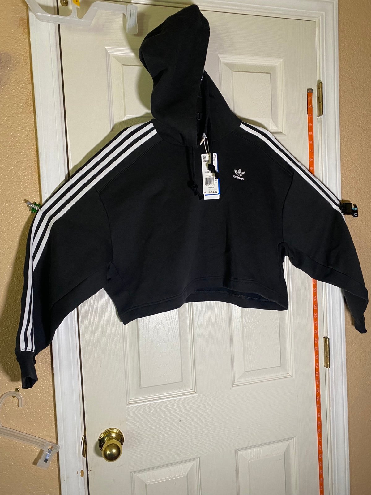 Adidas Originals Sz M Short Hoodie Crop Sweatshirt Women’s HC2016 Black 65