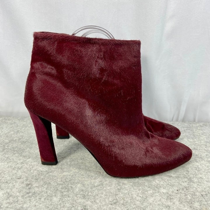 Stuart Weitzman Ankle Boots Burgundy Calf Hair Suede Heel Pointed Toe Womens 8