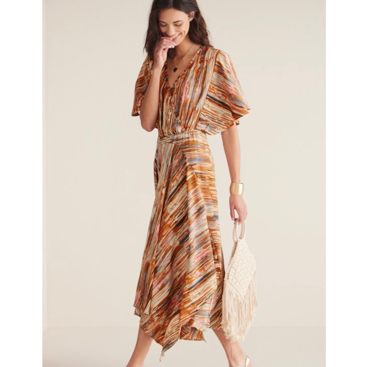 Soft Surroundings Orange Cyra Painted Stripe Asymmetrical Hem Maxi Dress Size 3X