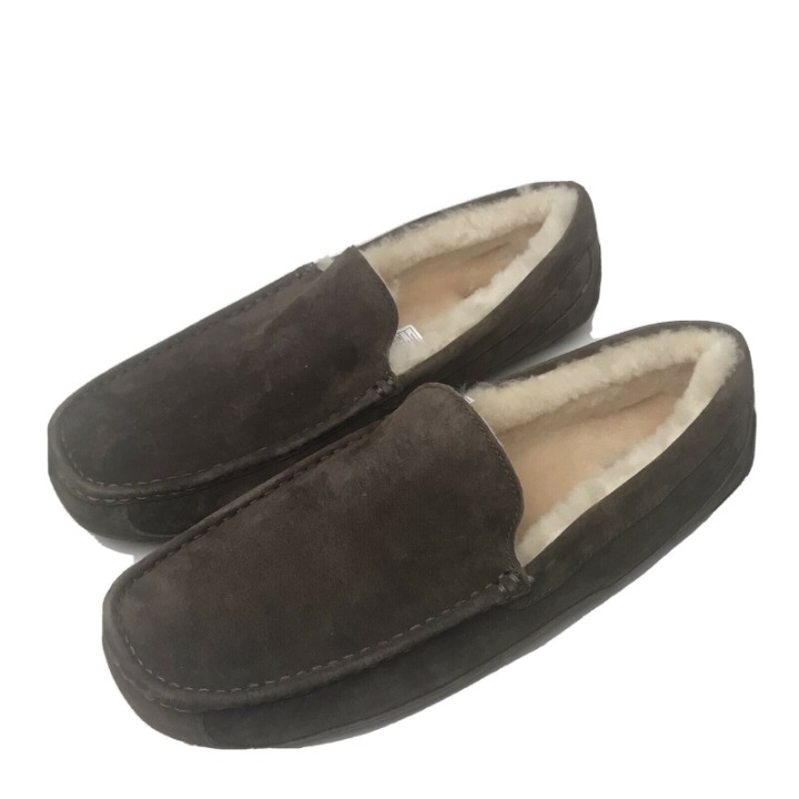 UGG Australia Ascot Brown Suede Slippers Sheep Sherling Fur Lining