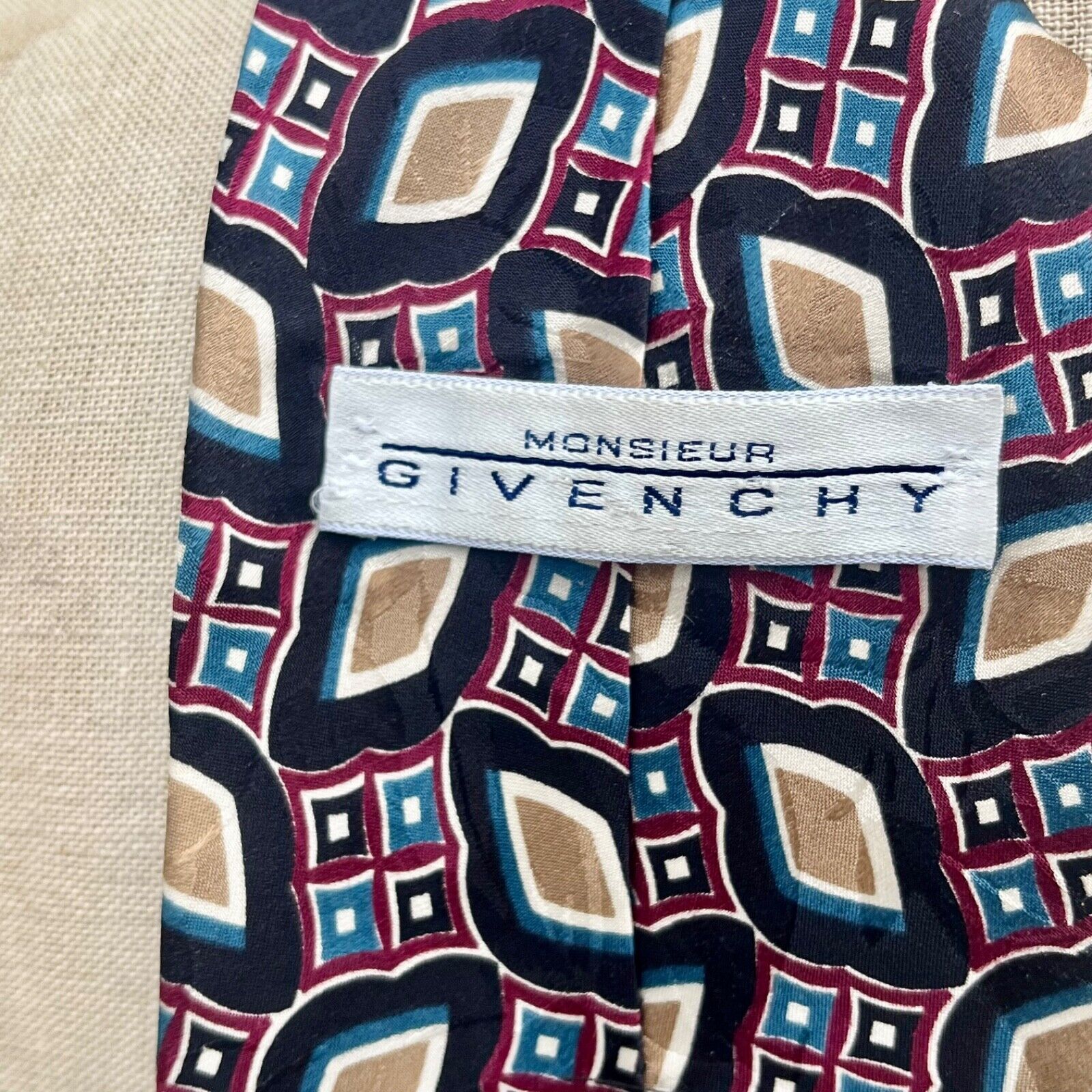 Vintage Givenchy Monsieur Tie Men's Luxury Gift Silk Wide modern geometric
