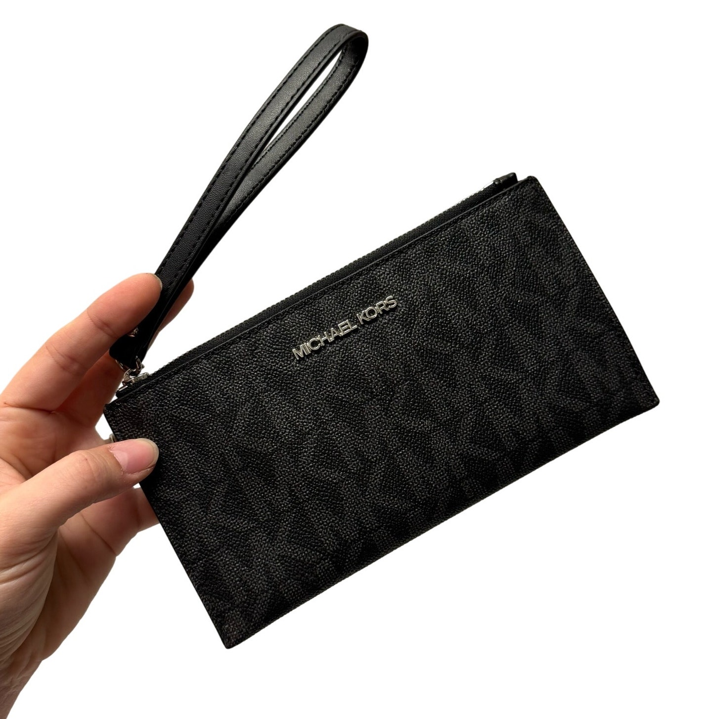Michael Kors Black Logo Zipper Small Clutch Wristlet Purse Designer