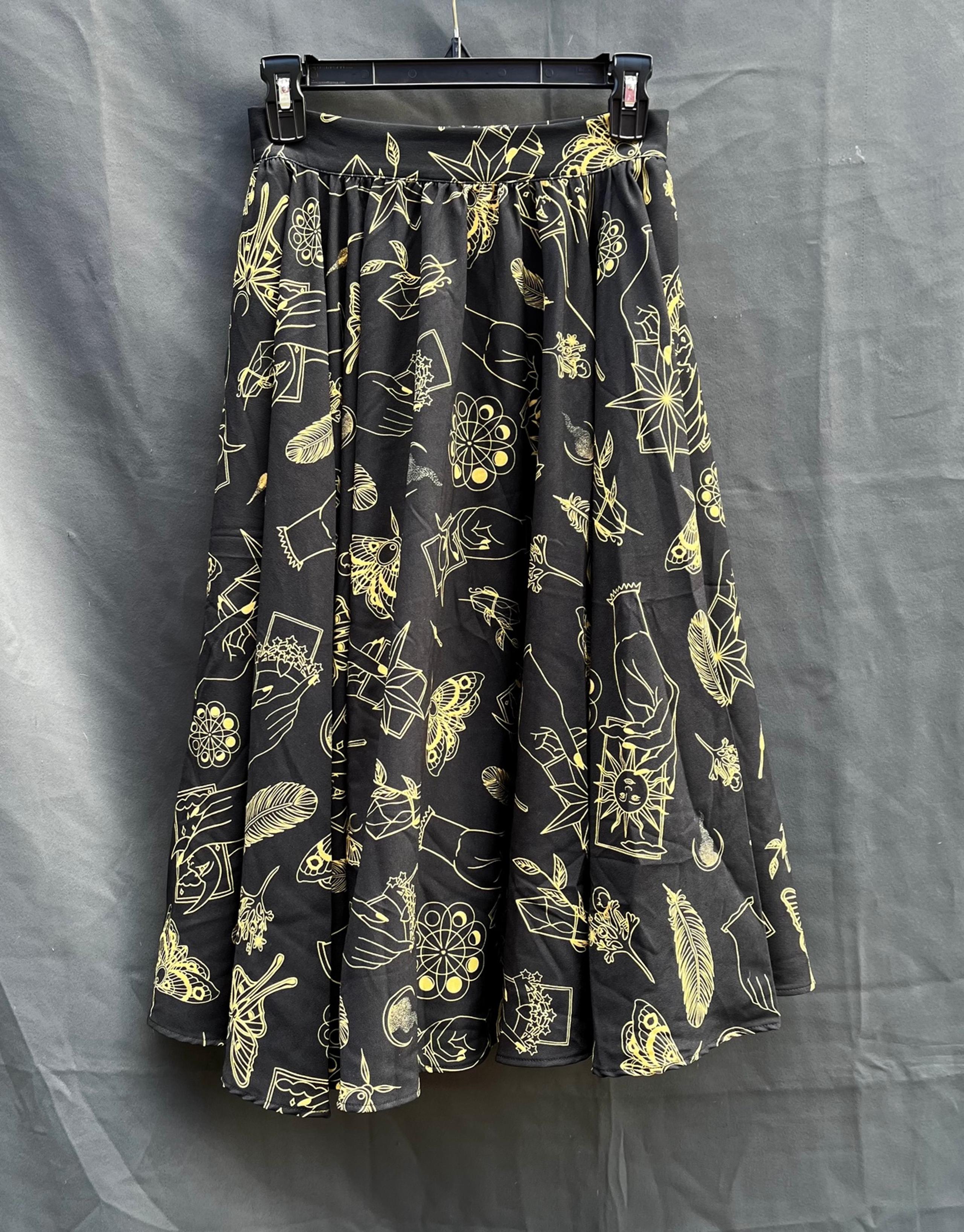 Pinup Couture Laura Byrnes Good Fortune Black Swing Skirt Hands Tarot Size S NWT