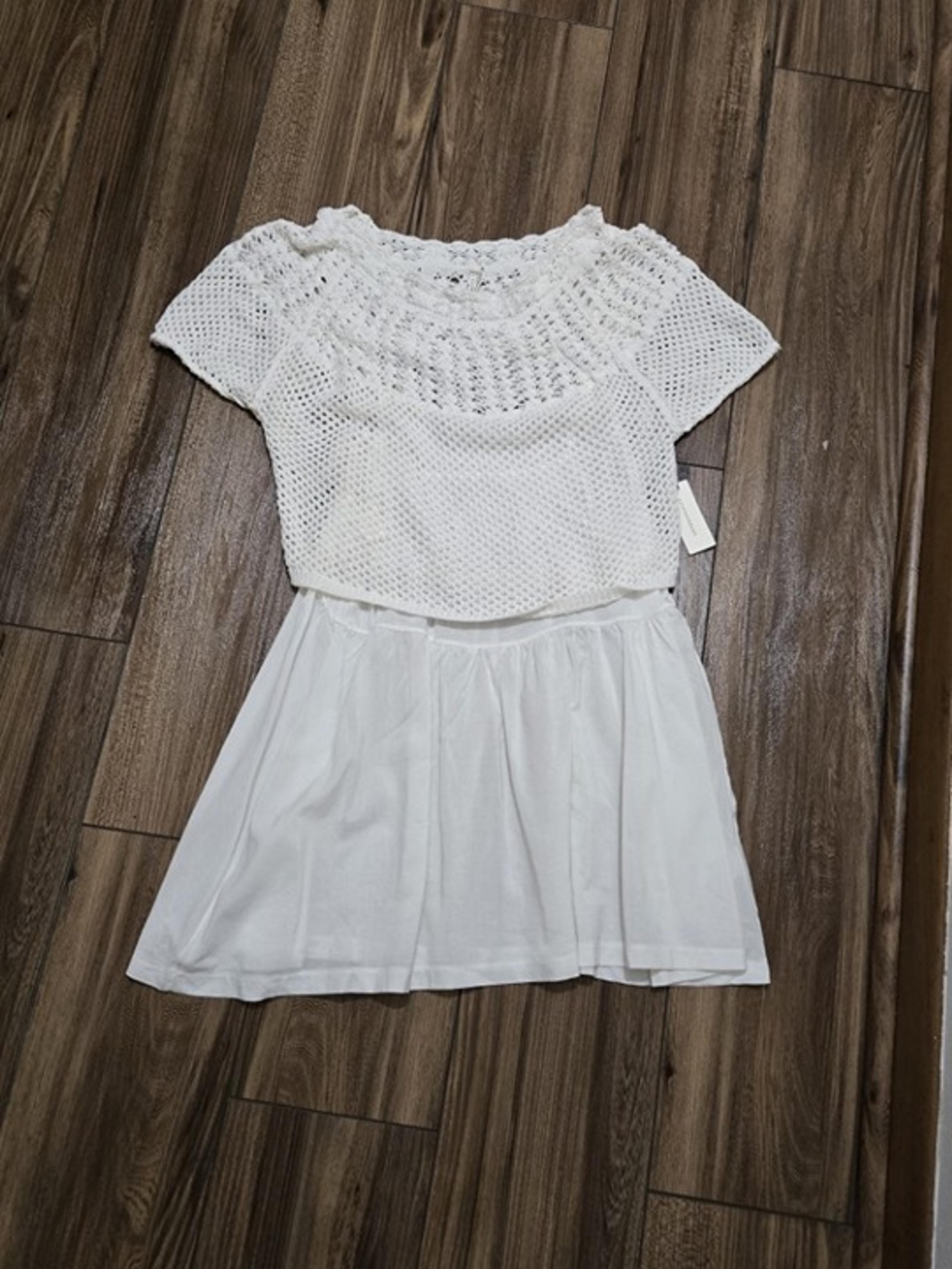 472. NEW Anthropologie White Crochet Top Tunic Babydoll Mini Dress Size XL