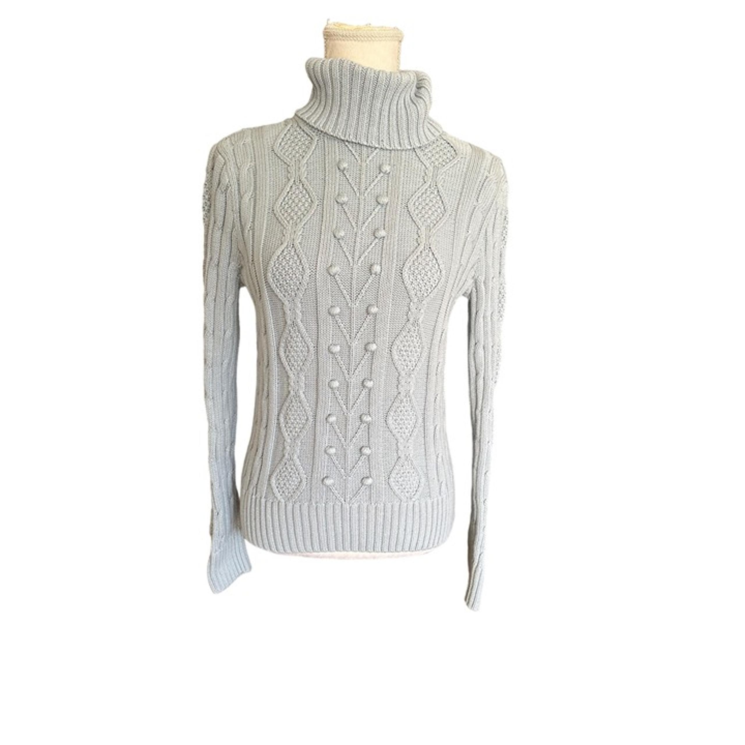 Jeanne Pierre Womens Light Blue Cable Knit Turtleneck Sweater S 100% Cotton Dura