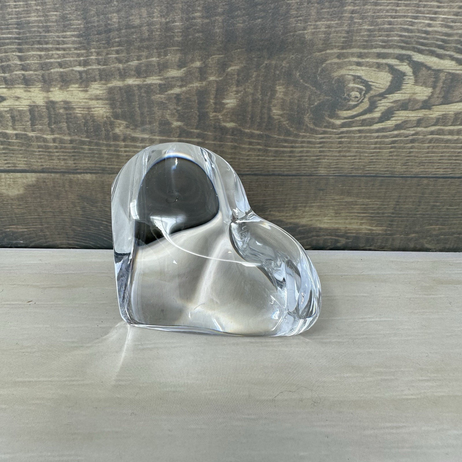 Amour De Christofle France Clear Crystal Glass Bent Heart Sculpture Paperweight