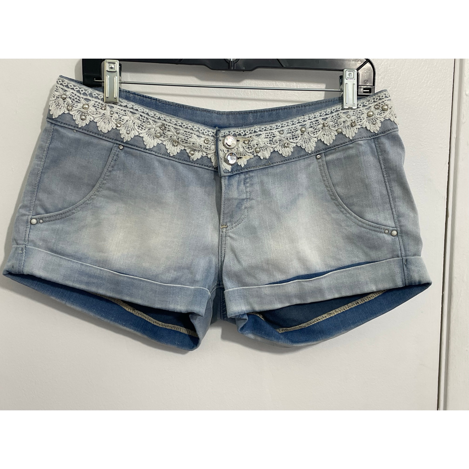 Francomina Denim Shorts Size Large Low Rise Lace Studded Festival Boho