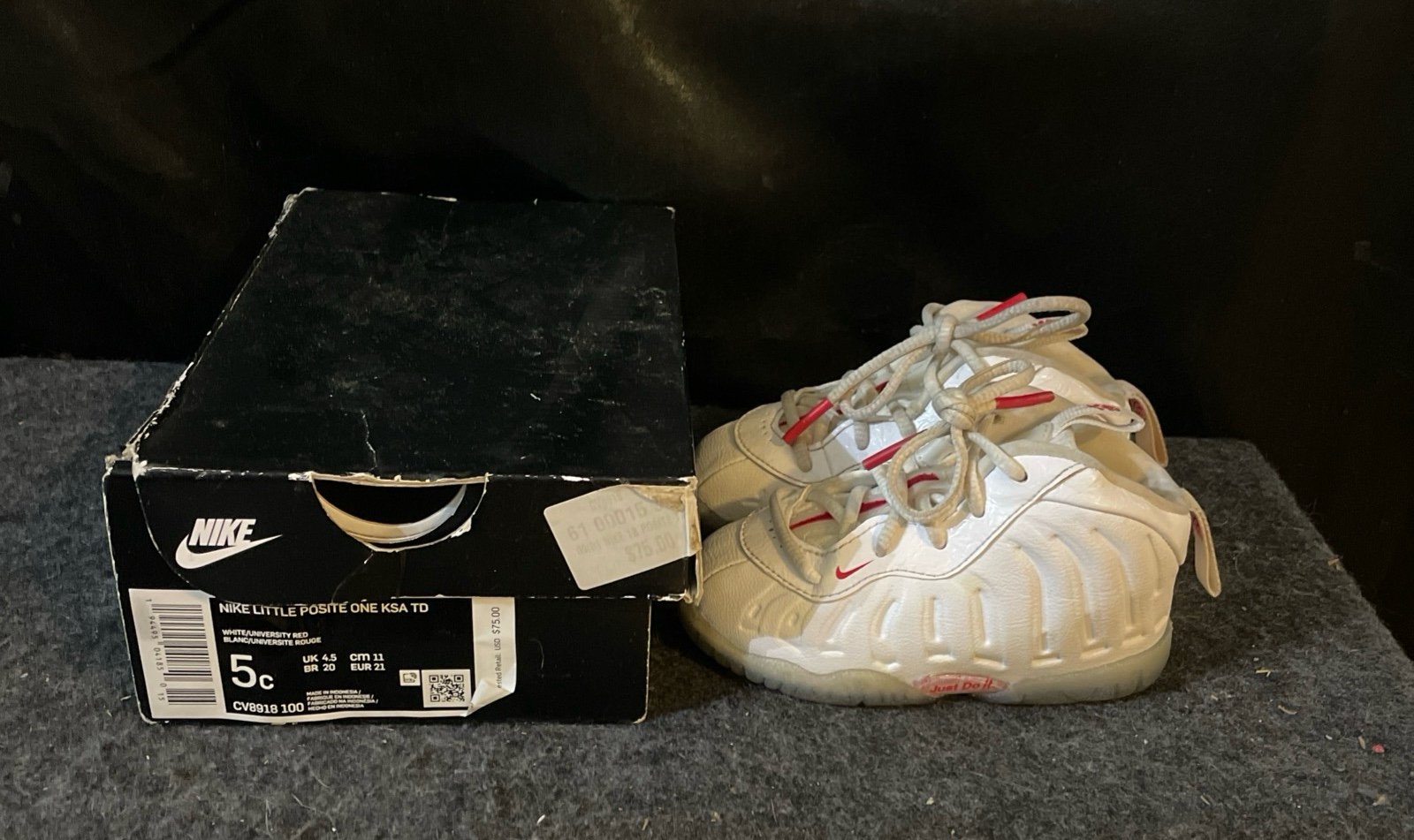Nike Little Posite One TD Bodega Plastic Bag White Red Shoes CV8918-100 Size 5C