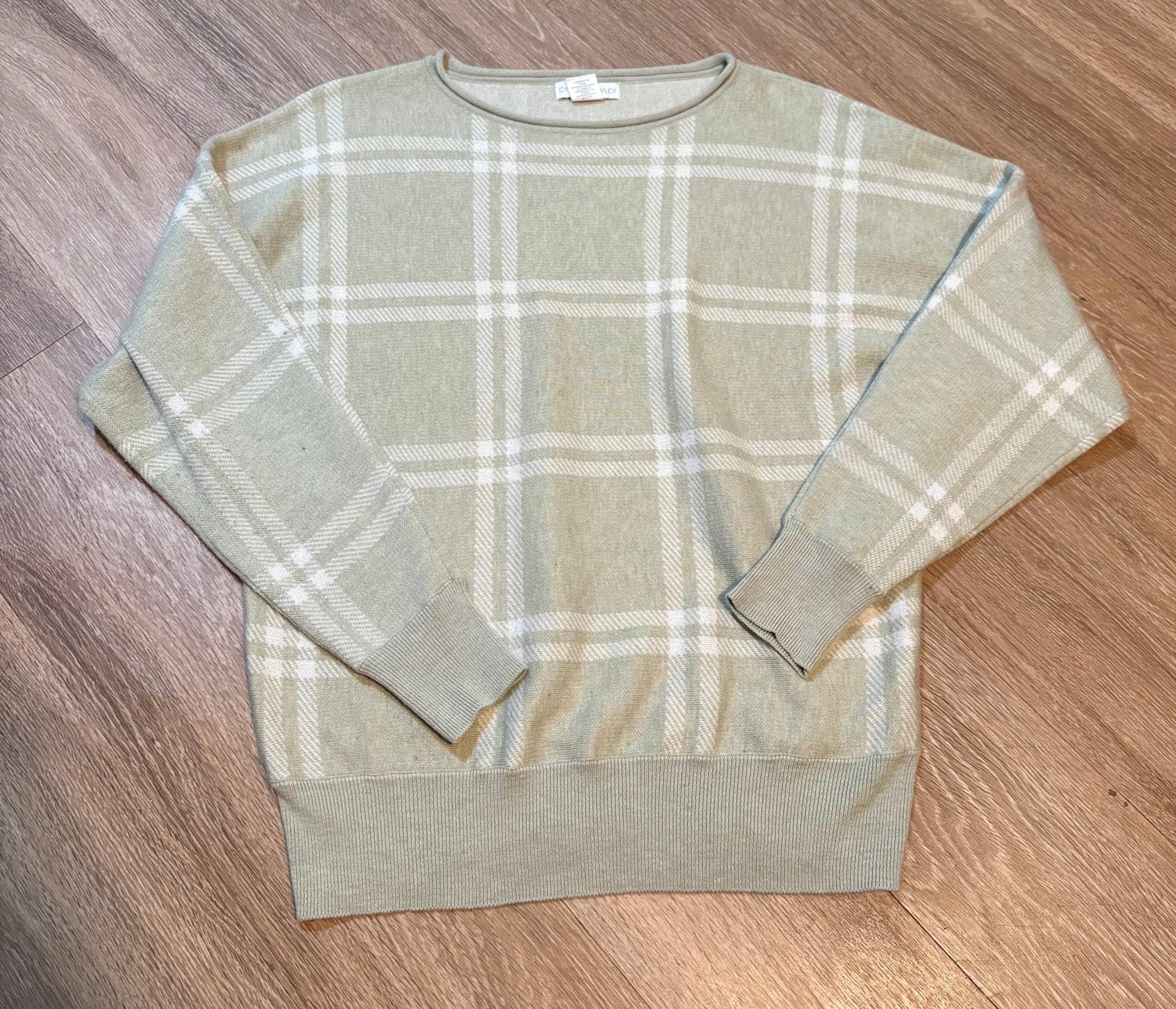 Cynthia Rowley Sage Green Plaid Pullover Sweater Womens M Wool Blend Preppy