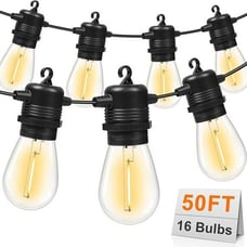 50FT LED Outdoor String Lights with 16 Shatterproof Waterproof S14 Replaceable