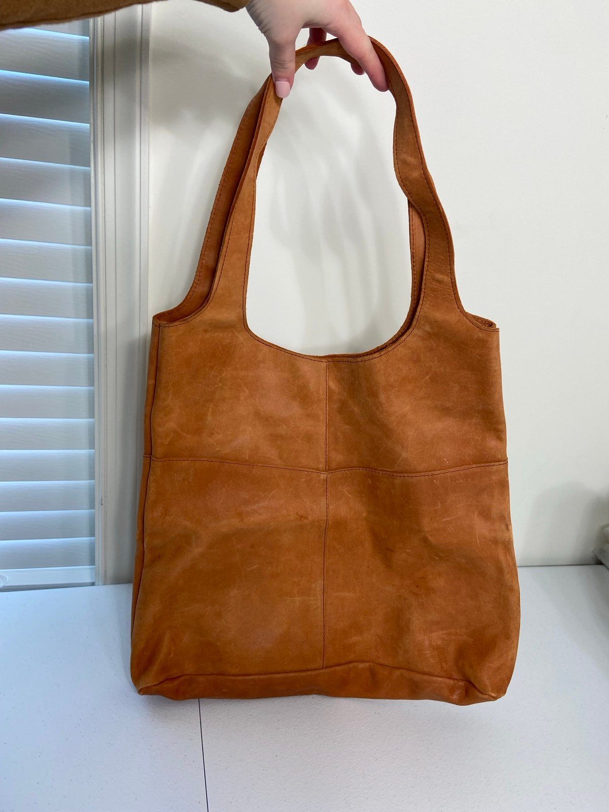 Raven + Lily women’s block brown tan genuine leather shoulder tote bag purse
