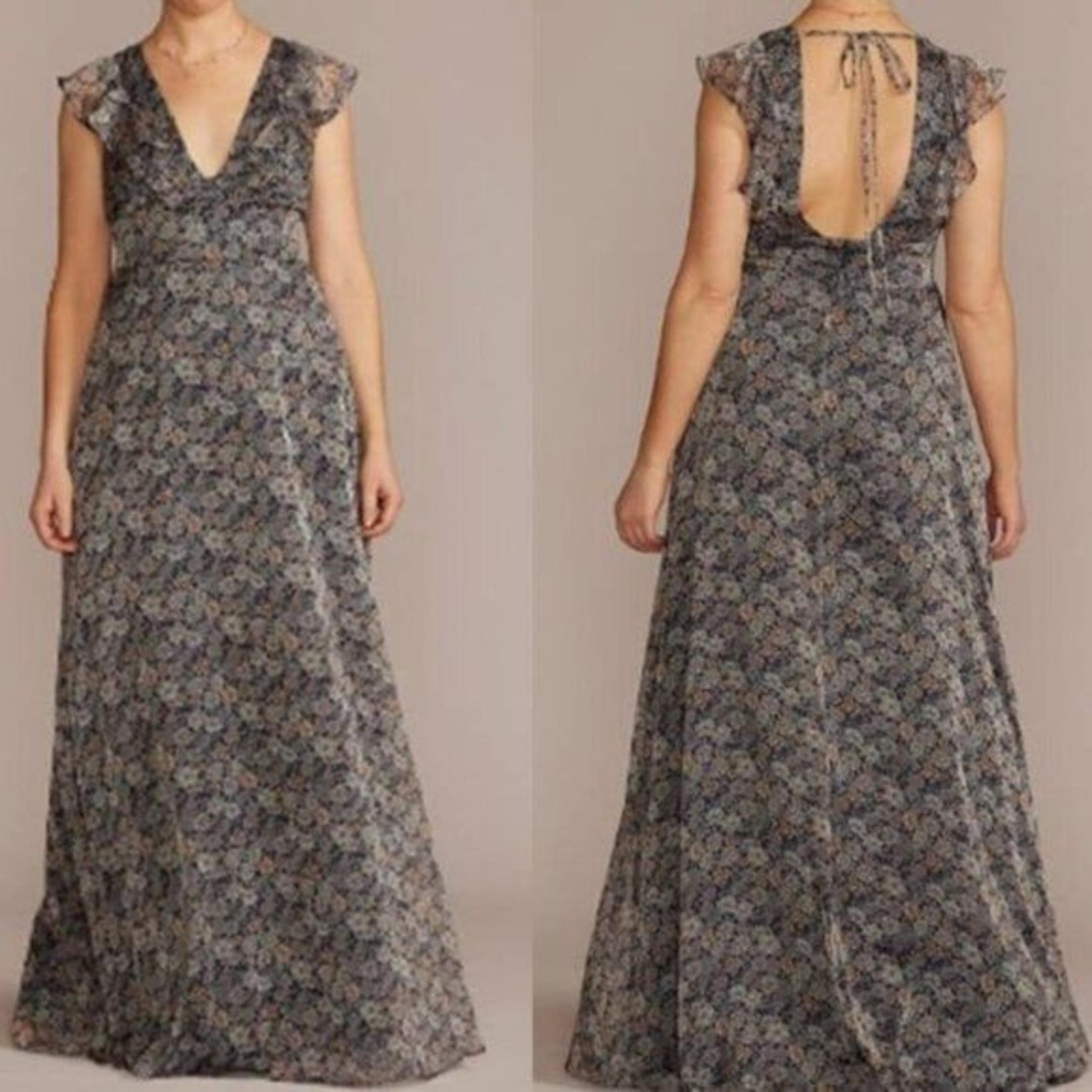 DB STUDIO Plunging Printed Floral Chiffon with Ruffles Gown Dress Size10 $128