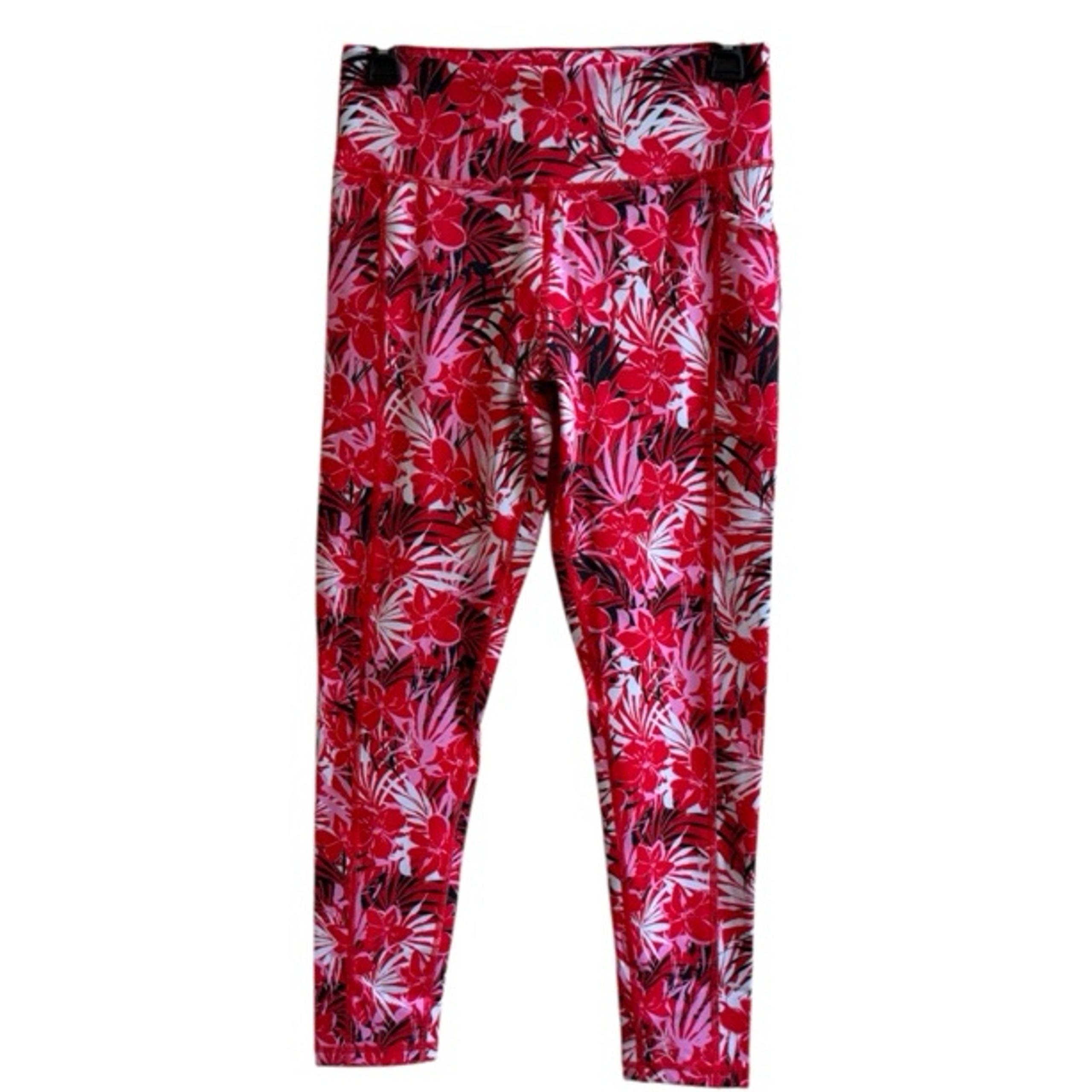 DKNY Sports Womens Floral Leggings - Red and Black