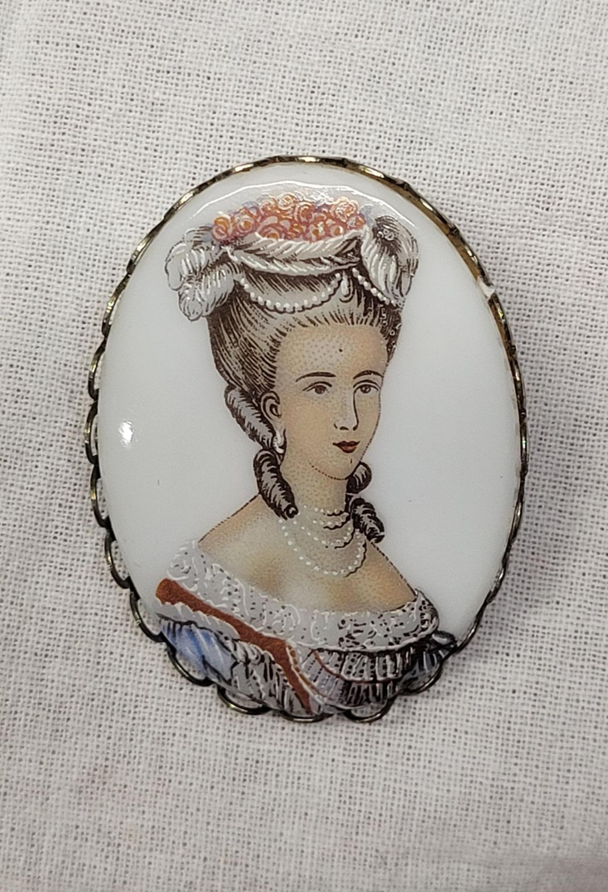 Vintage Asian Painted Porcelain Lady Pin