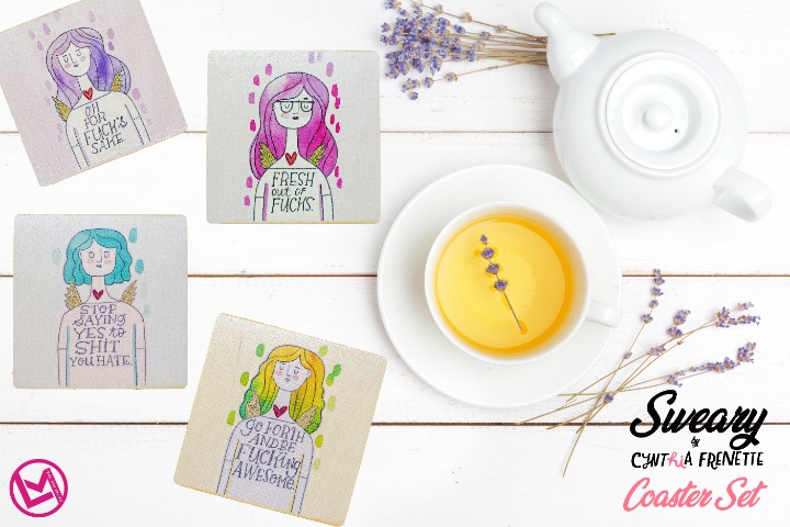 Sweary by Cynthia Frenette Coaster Set (Angels)