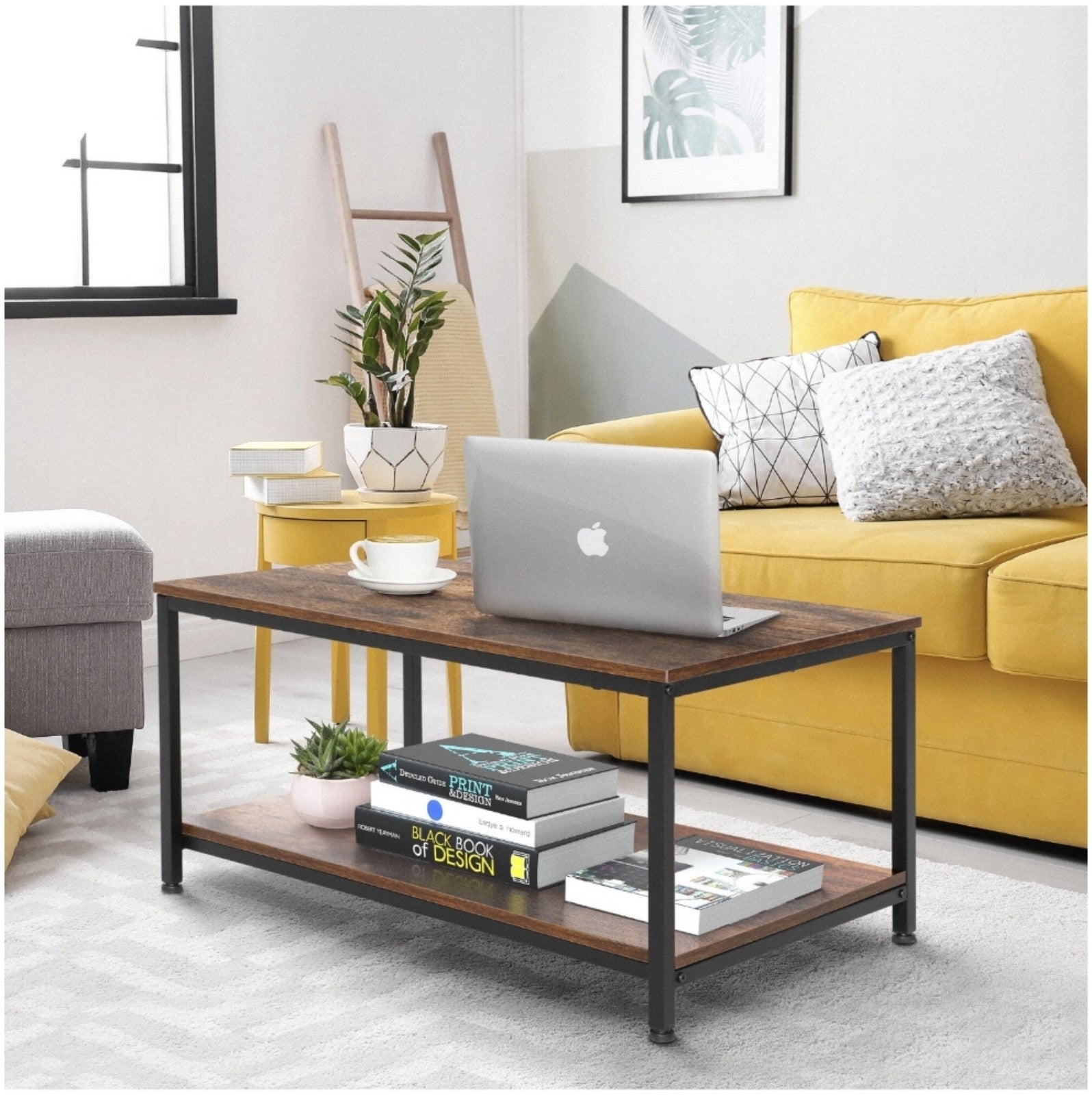 ZENY Rectangle Wood Coffee Table Metal Frame MDF Home Tea Table Desk Rustic Brow