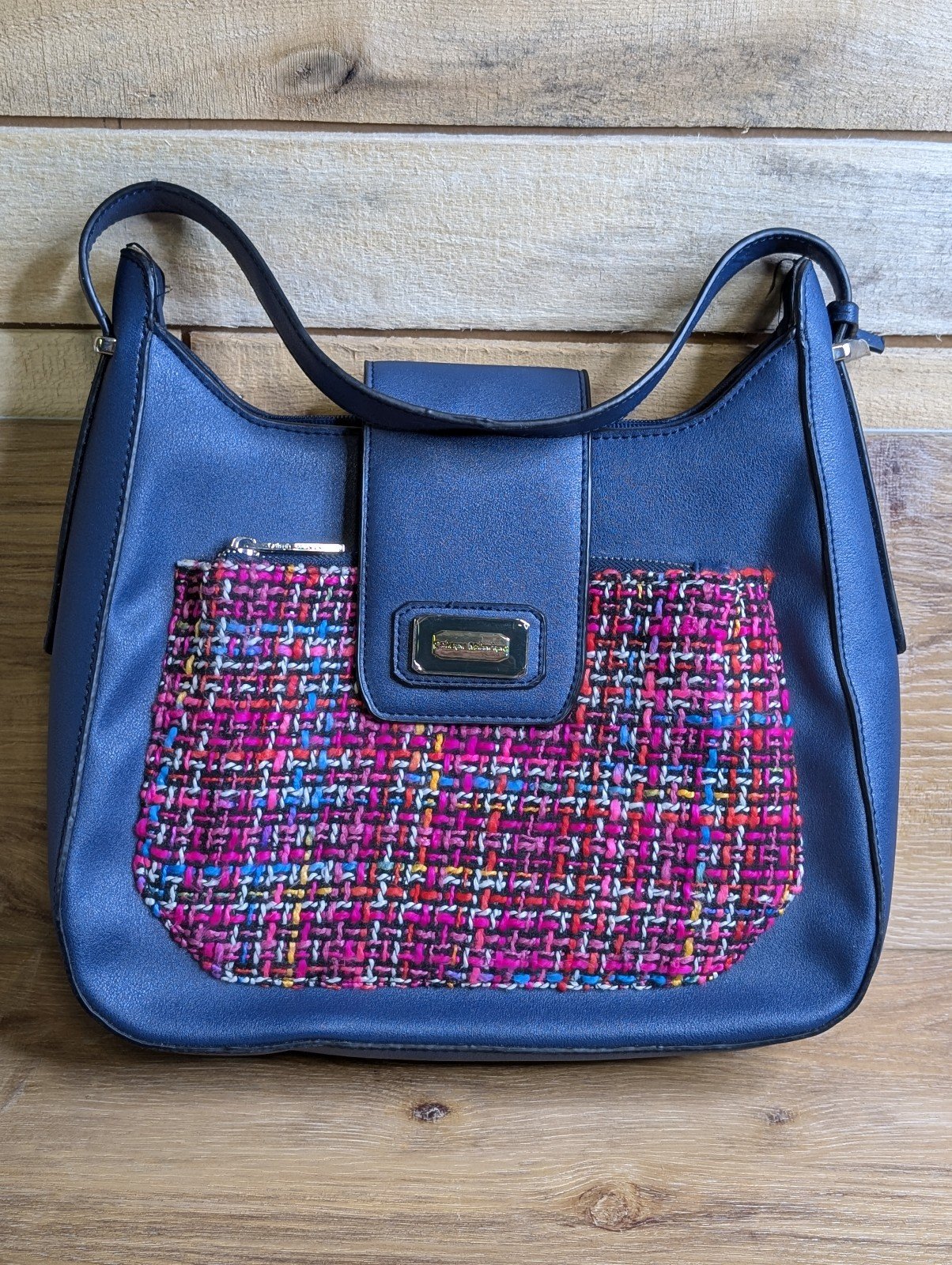 Katherine Malandrino Navy/ Pink Crochet Purse Shoulder Bag NWOT