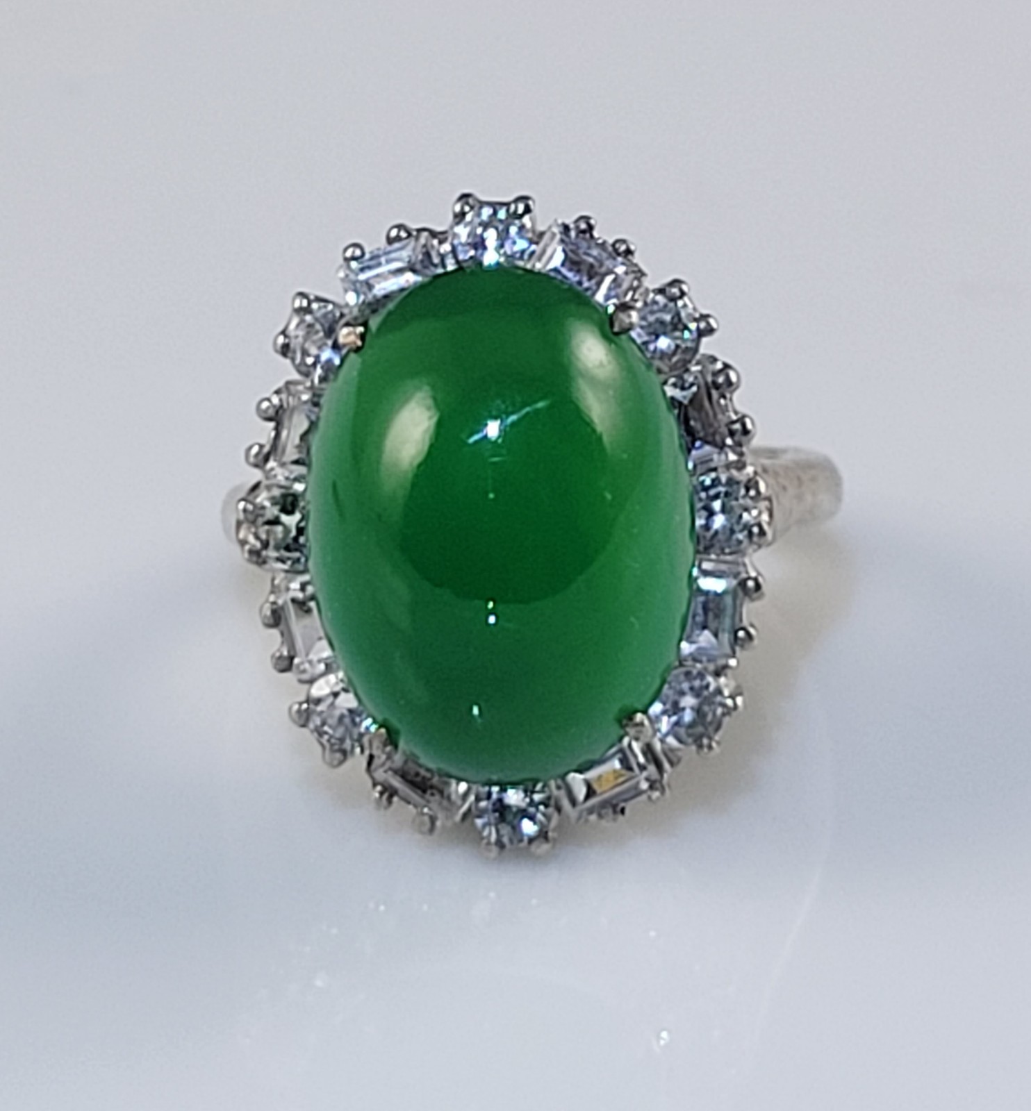 Rare! Antique Du Jay Jade Glass & Rhinestone Ring