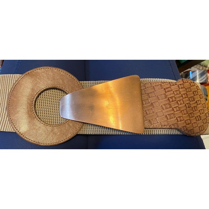 Studio Design Copper & Leather Belt Stretch, Geometric Design, 30 1/2 to 45 Sz