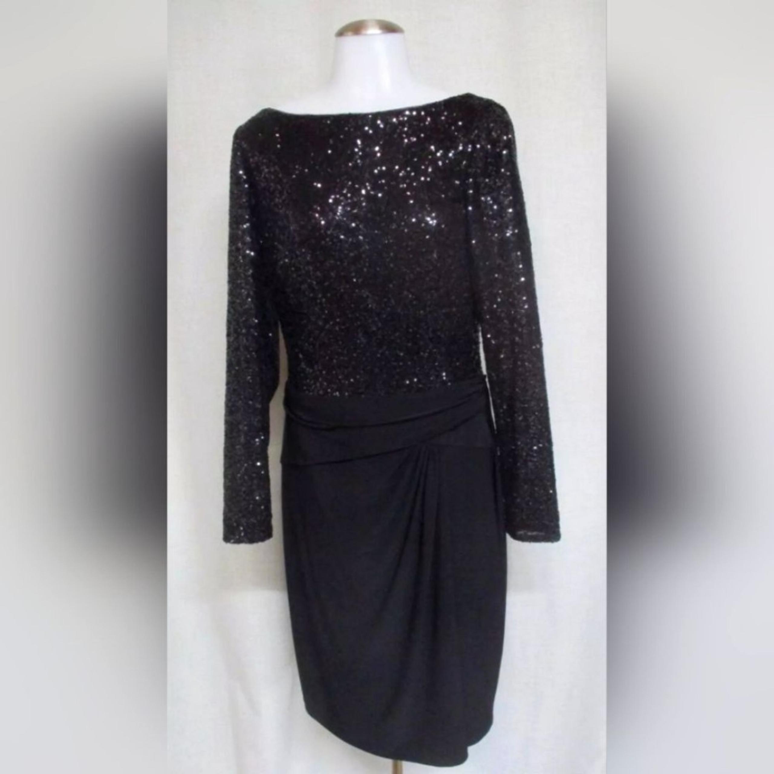 RALPH LAUREN Designer black sequin draped Long sleeve formal dress LBD sz 12