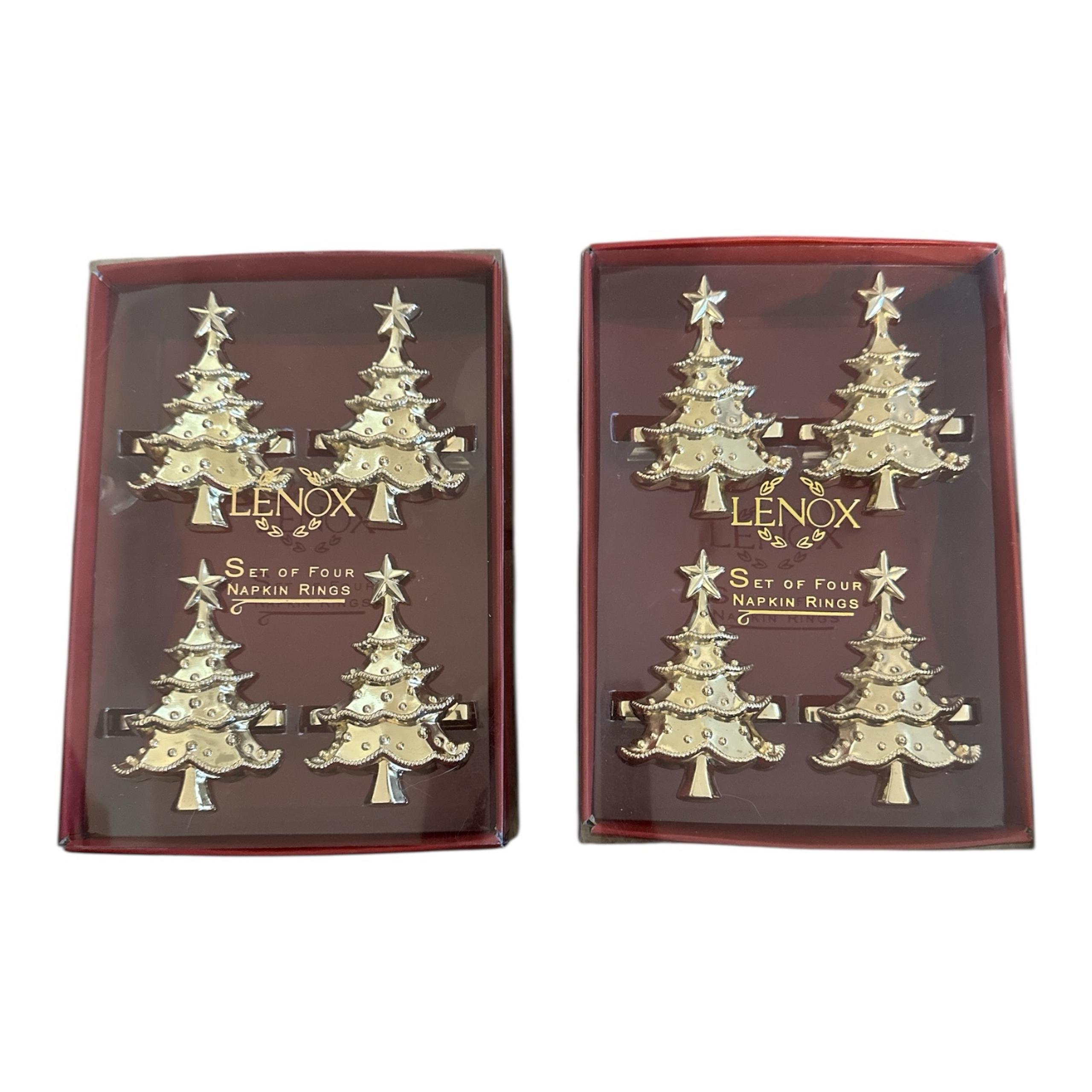 Lenox Goldtone Christmas Tree Holiday Napkin Rings 8 Total Rings New In Box