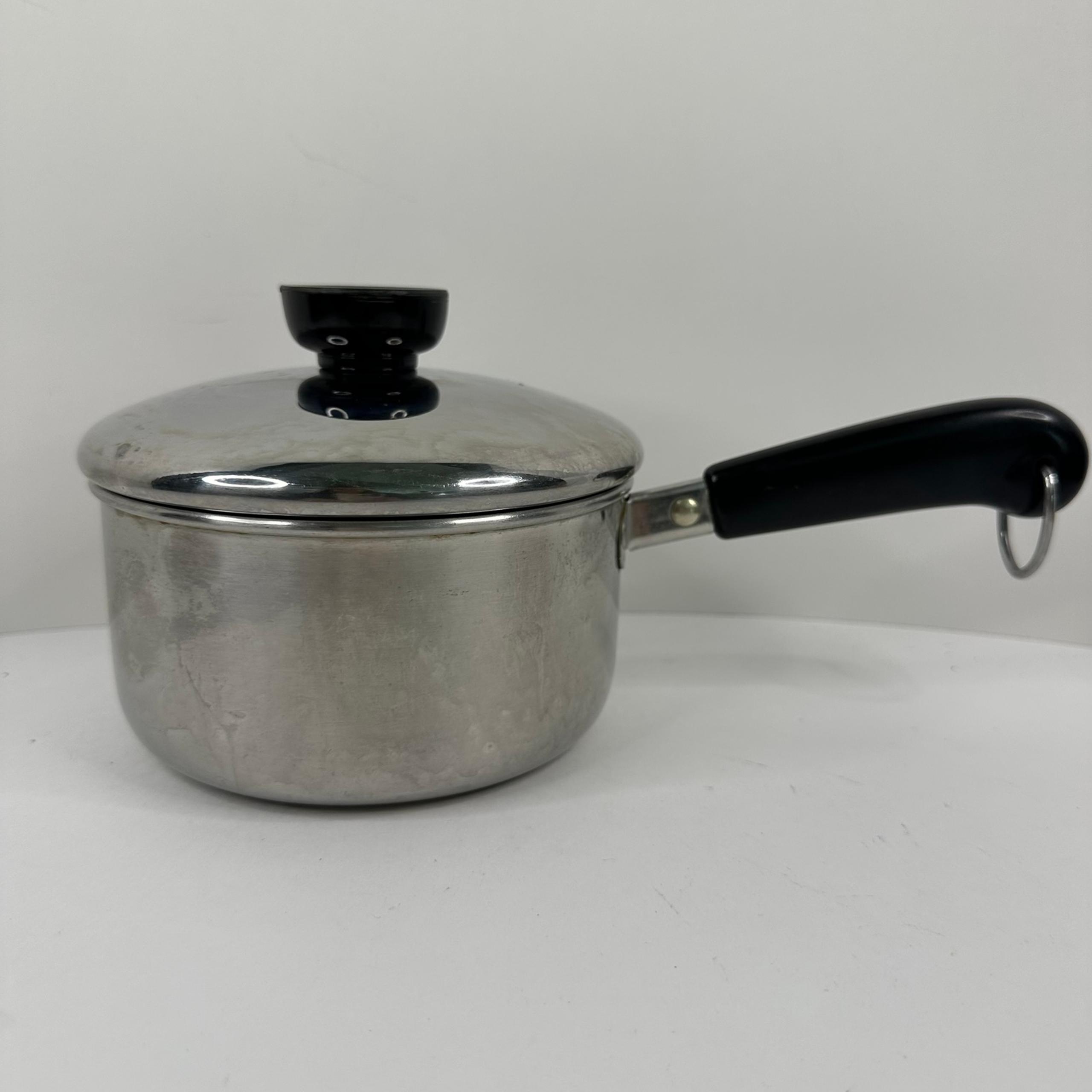 Vintage Revere Ware 1 Quart Stainless Steel Saucepan Silver Bottom with Lid USA
