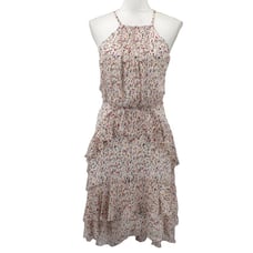 Joie Size 4 Lamberta Porcelain Silk Tiered Ruffle Flounce Hi Low Dress Halter