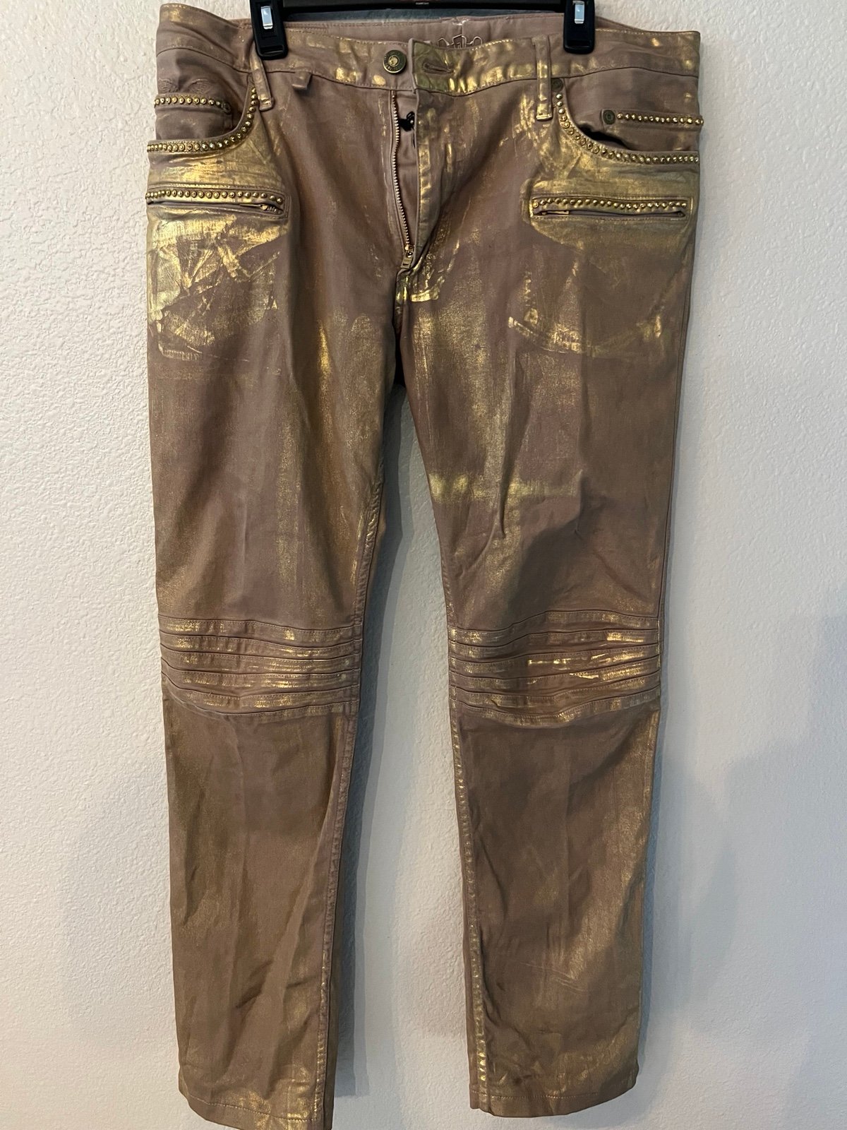 ROBINS JEANS GOLD MOTO ZIP SKINNY JEANS
