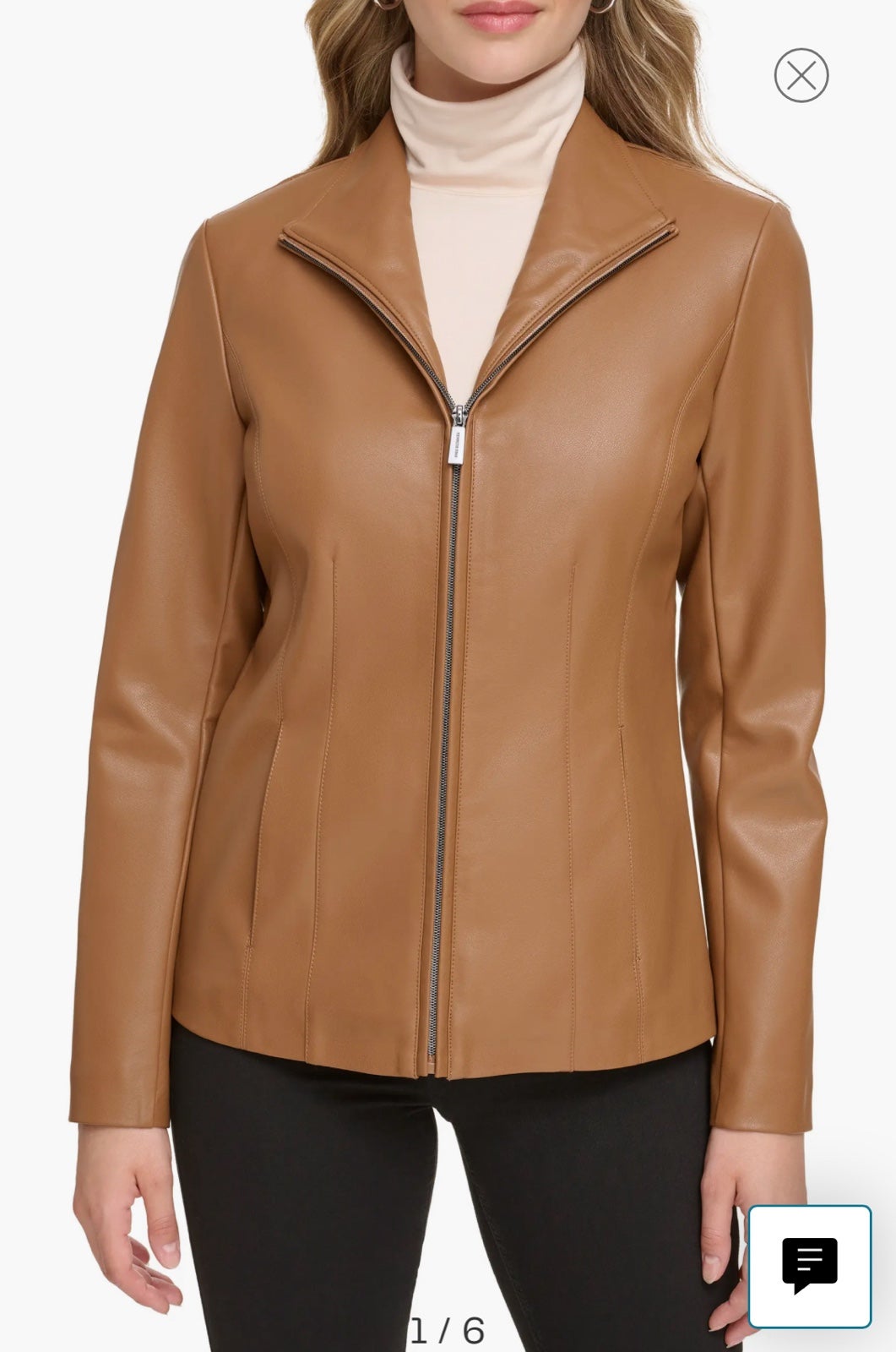 Kenneth Cole Women CAMEL Faux Leather Jacket Size LARGE