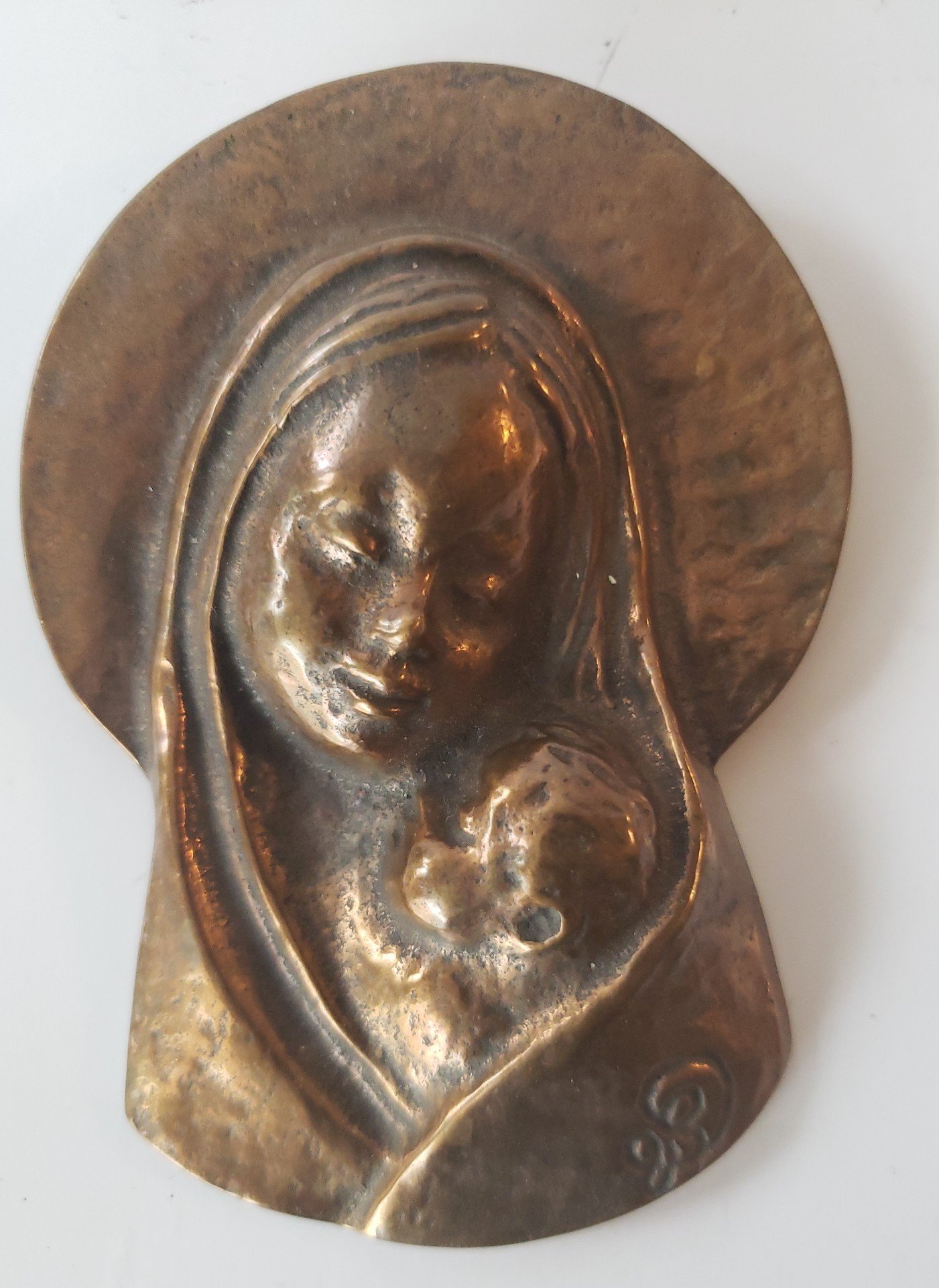 Vintage Virgin Mary And Baby Jesus Wall Plaque 4 5/8 Signed