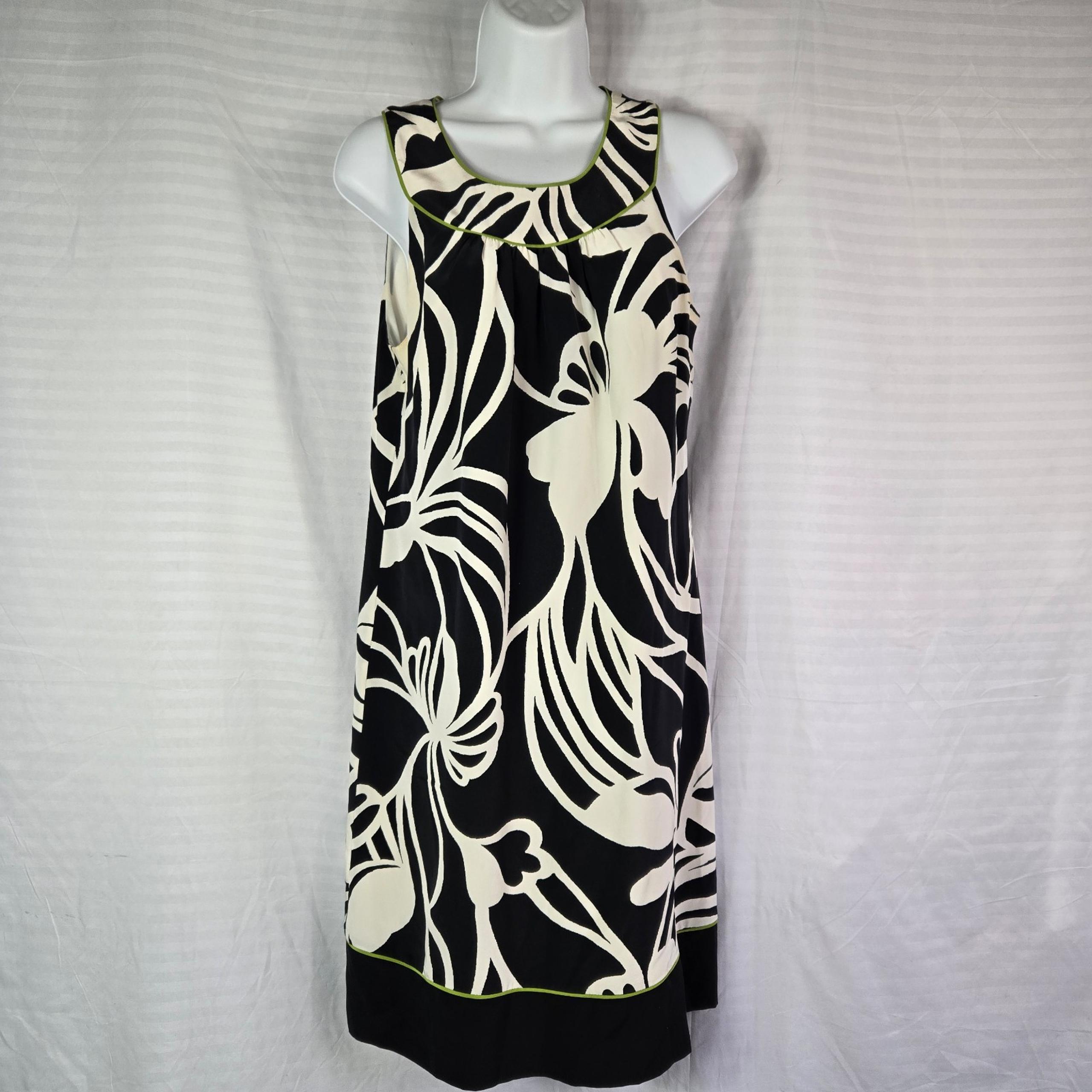 Ann Taylor Dress Size 6  Black White Teal Floral Lined Classic Black Zip