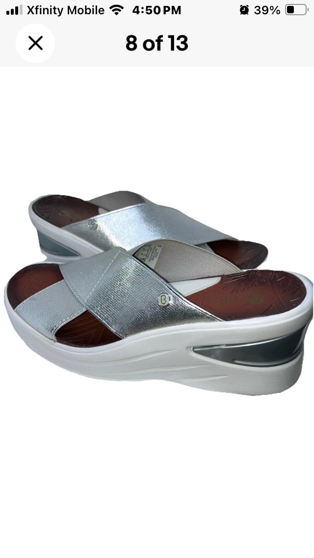 BZees Women's Vista Silver Metallic Strap X Cross Over Padded Sandals 7.5