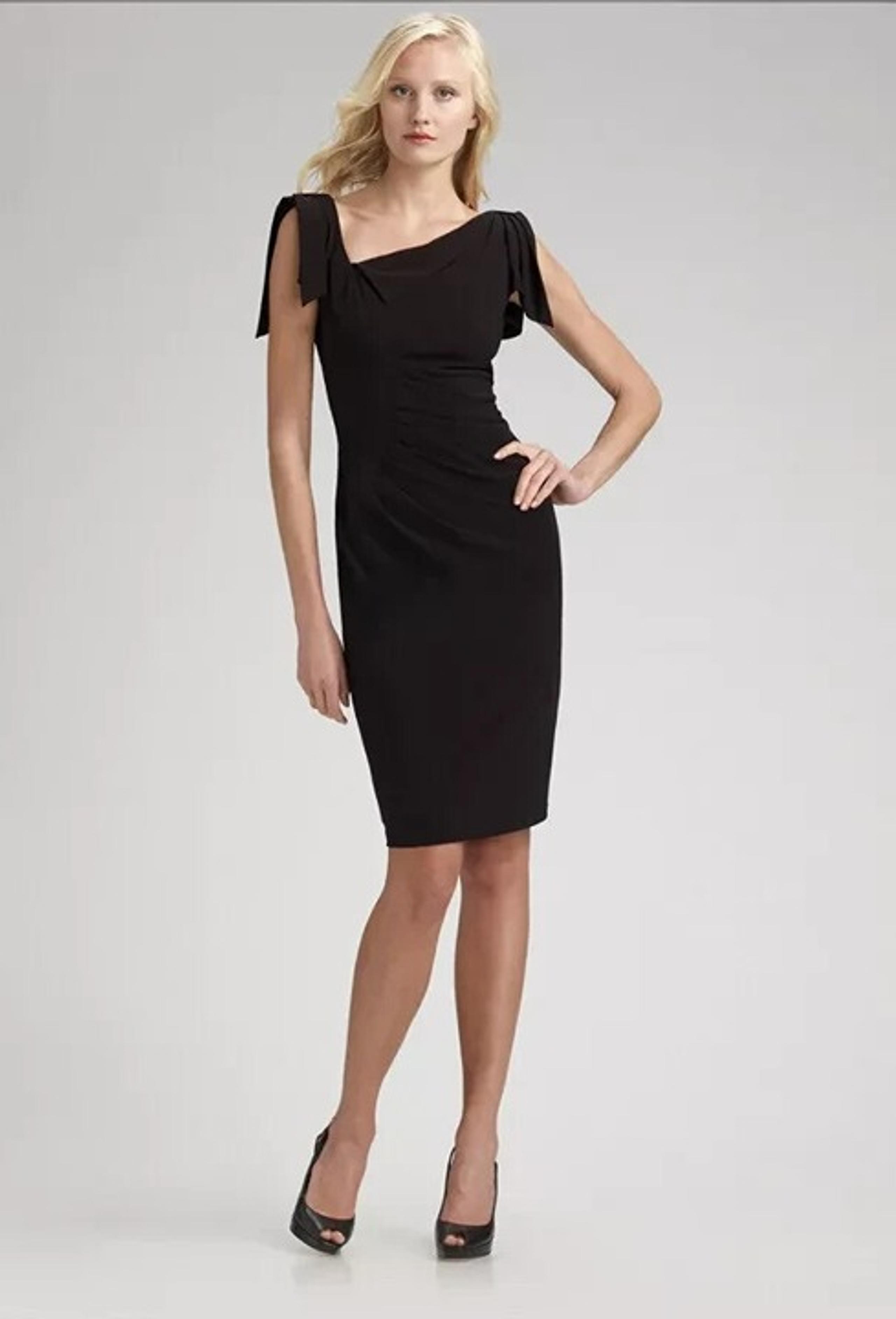 David Meister Dress Womens 14 Black Shift Pleated Asymmetric Knit Knee Length