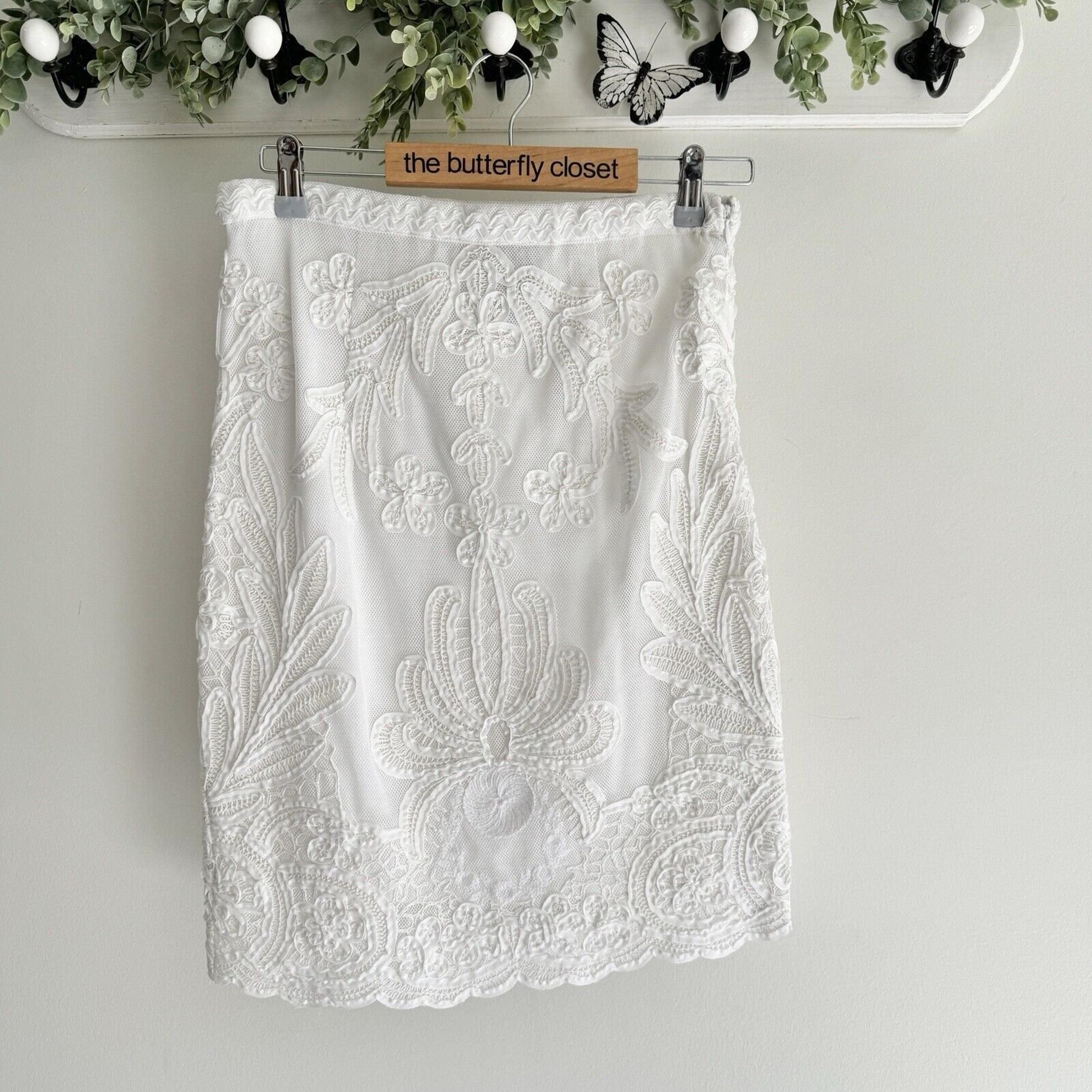 Yoana Baraschi White Floral Embroidered Pencil Skirt Small