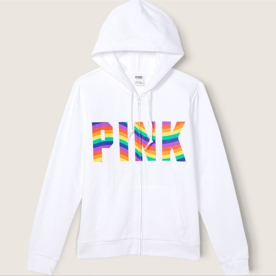 PINK Victoria's Secret Pride Fleece Zip Up Everday Hoodie Sweatshirt Large NEW