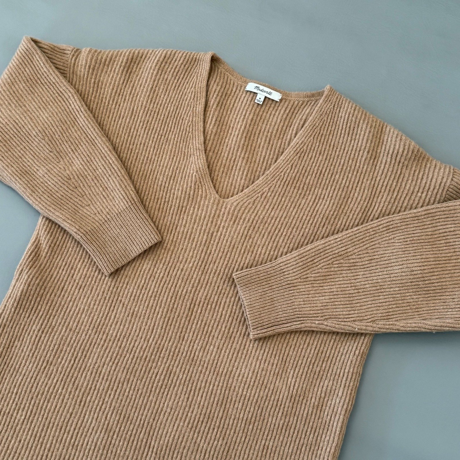Madewell Wool Blend Sweater Dress Ribbed Knit Long Sleeve Tan Brown Size M