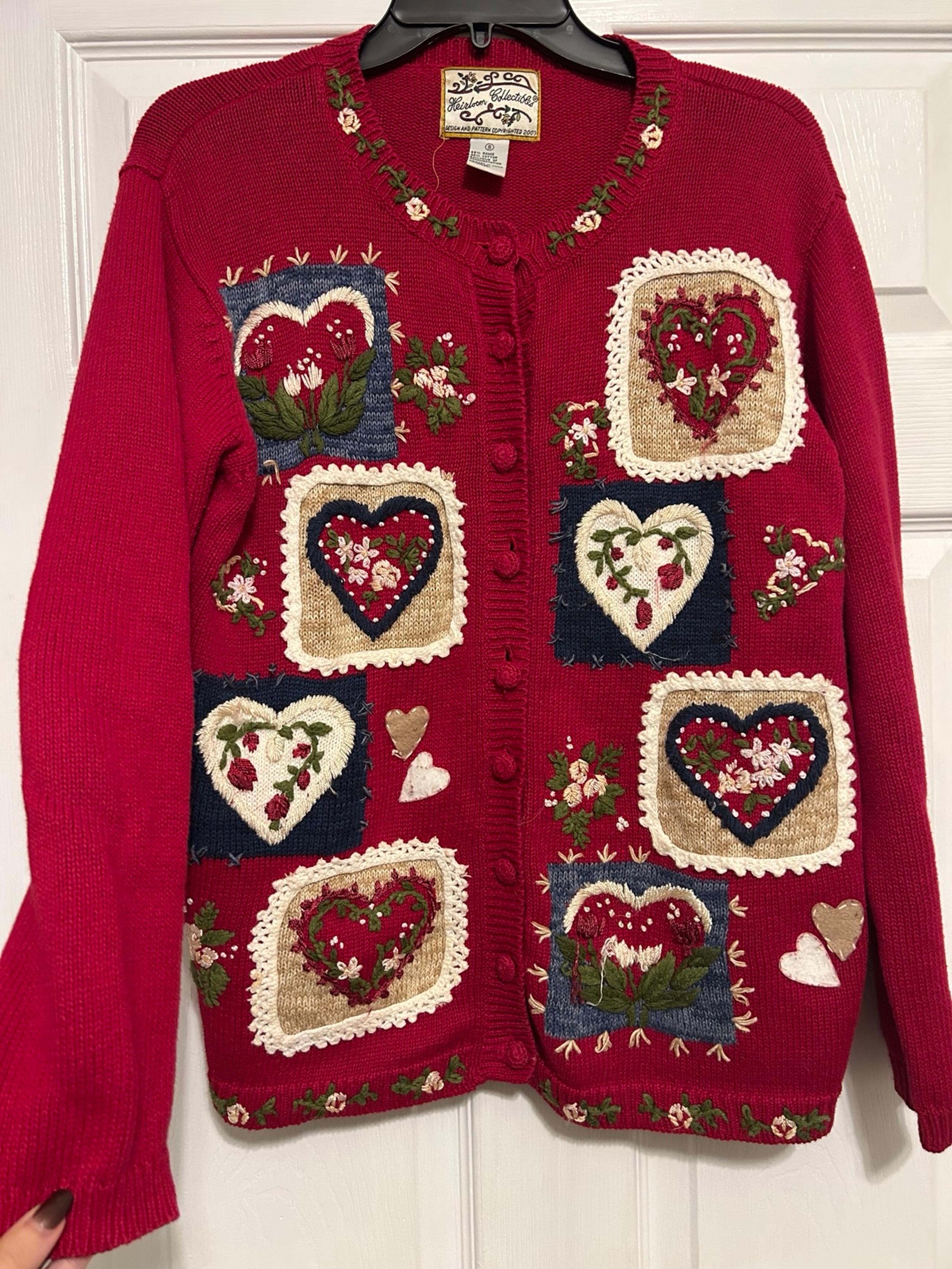 Heirloom Collectibles Vintage Button Down Heart Coquette Cardigan Sweater Sz Sm