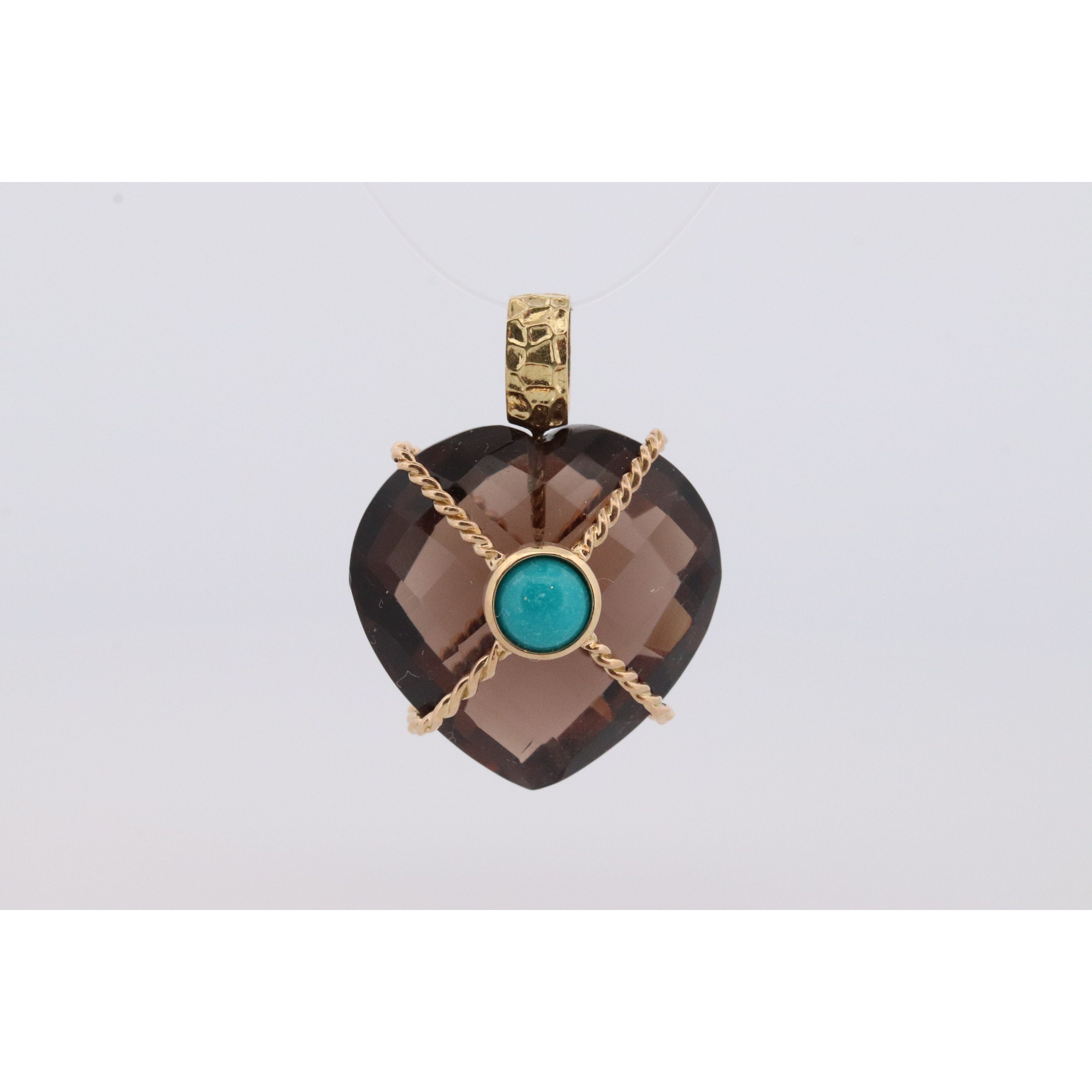 アクセサリー MHT smoky quartz Heart pendant top Vintage Heart Smoky Quartz Pendant and Chain,large Size