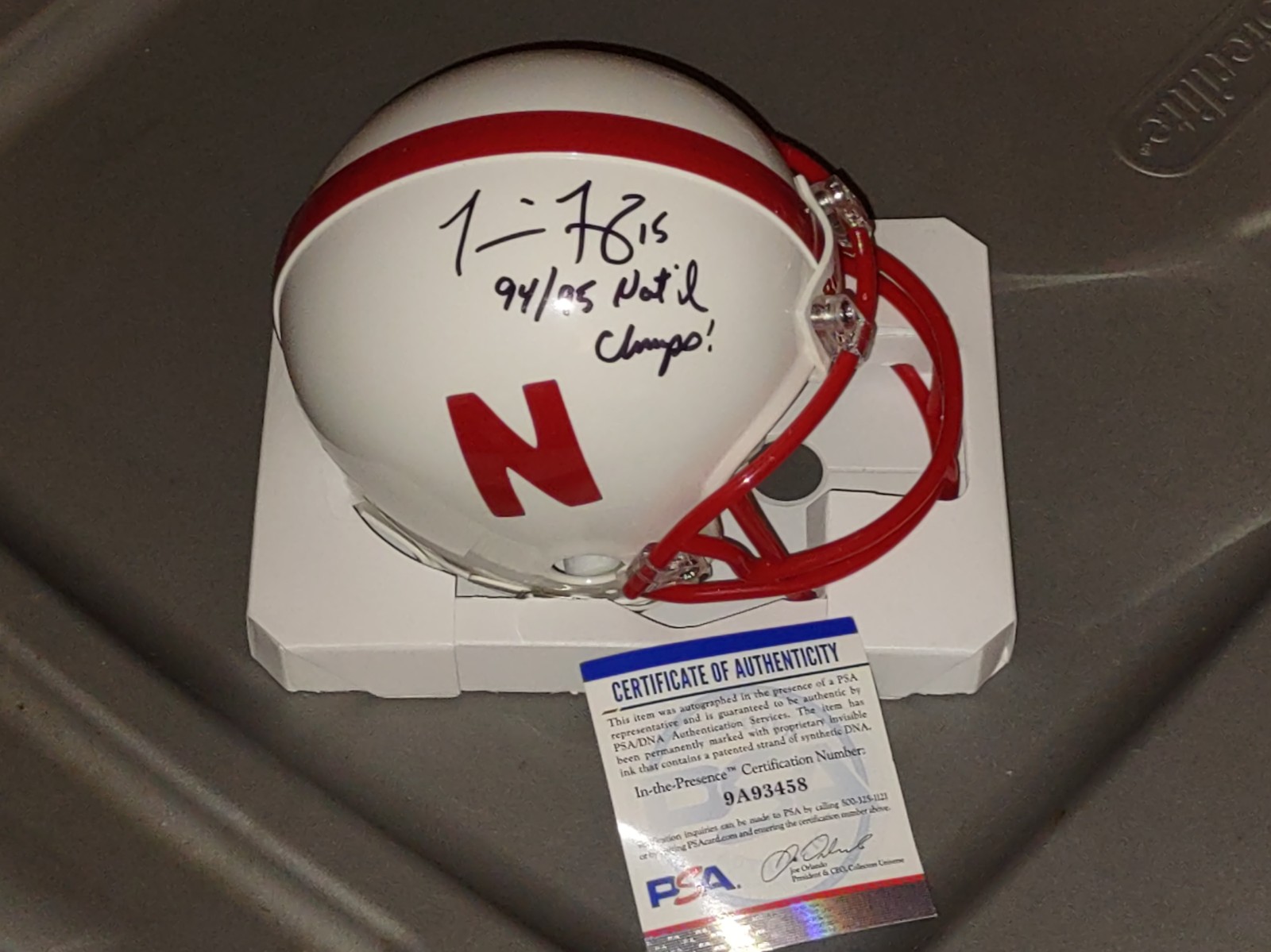 TOMMY FRAZIER NEBRASKA CORNHUSKS AUTOGRAPH MINI HELMET