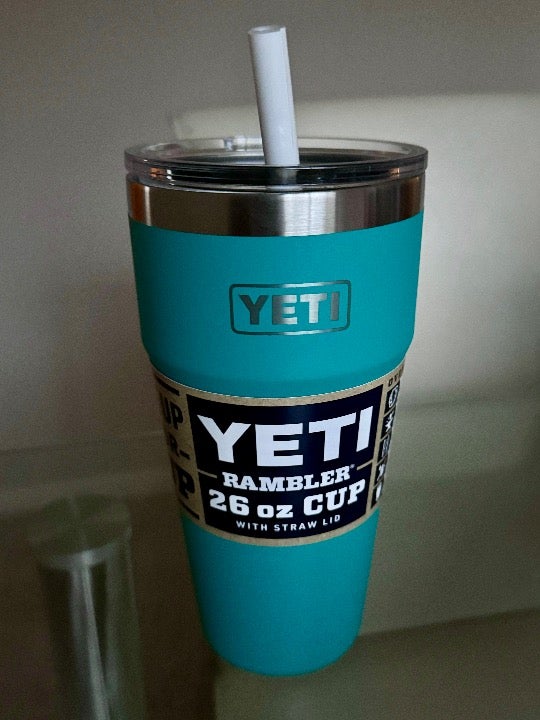 New YETI Rambler 26 oz Straw Cup in Rare, Limited Edition Aquifer Blue