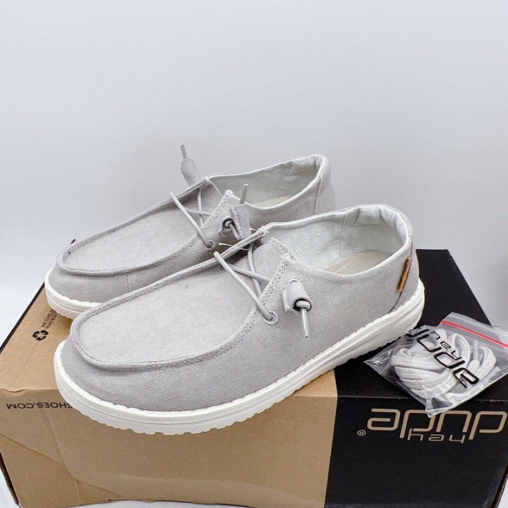 Hey Dude Wendy Chambray Slip On Shoes Light Grey Womens Size US 6/ EU 37