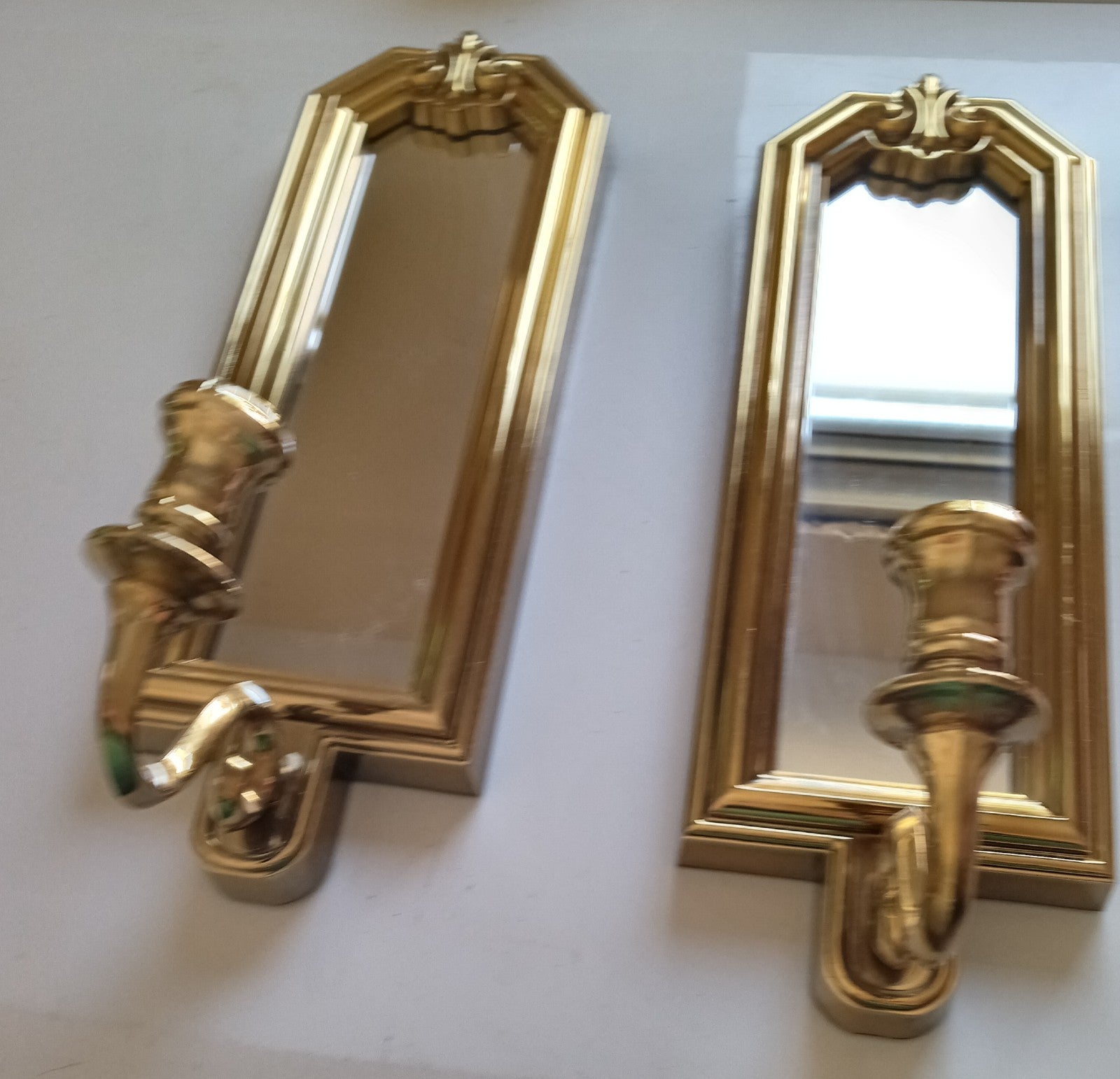 Pair of gold mirrored wall candle sconces made by Home Interiors